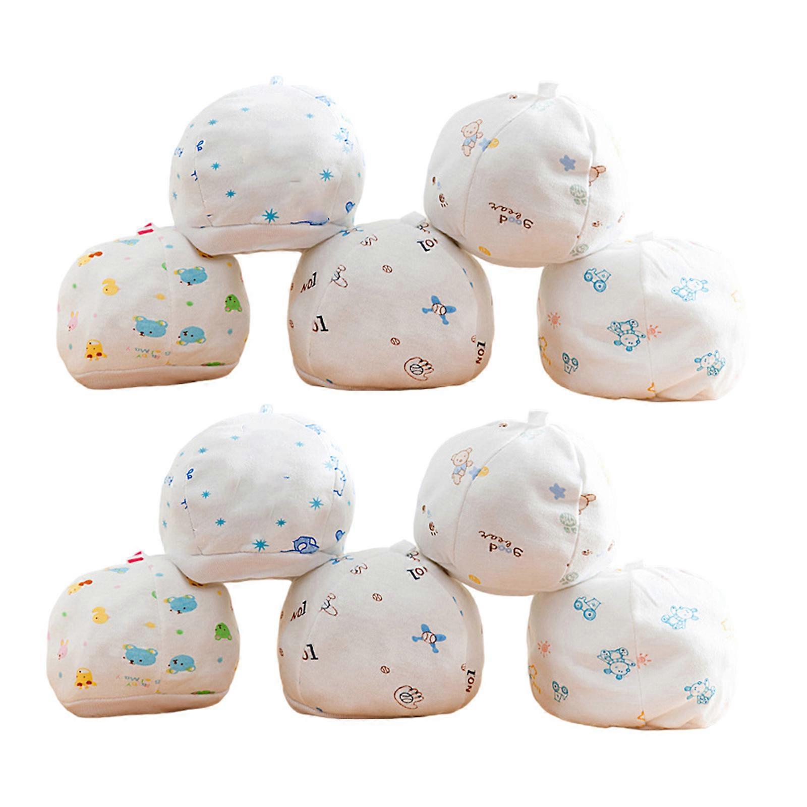 Pack Of 10 Soft Cotton Newborn Baby Caps with Assorted Cartoon Pattern Soft Stretchy Design For Infant Daily Wear Mixed color
