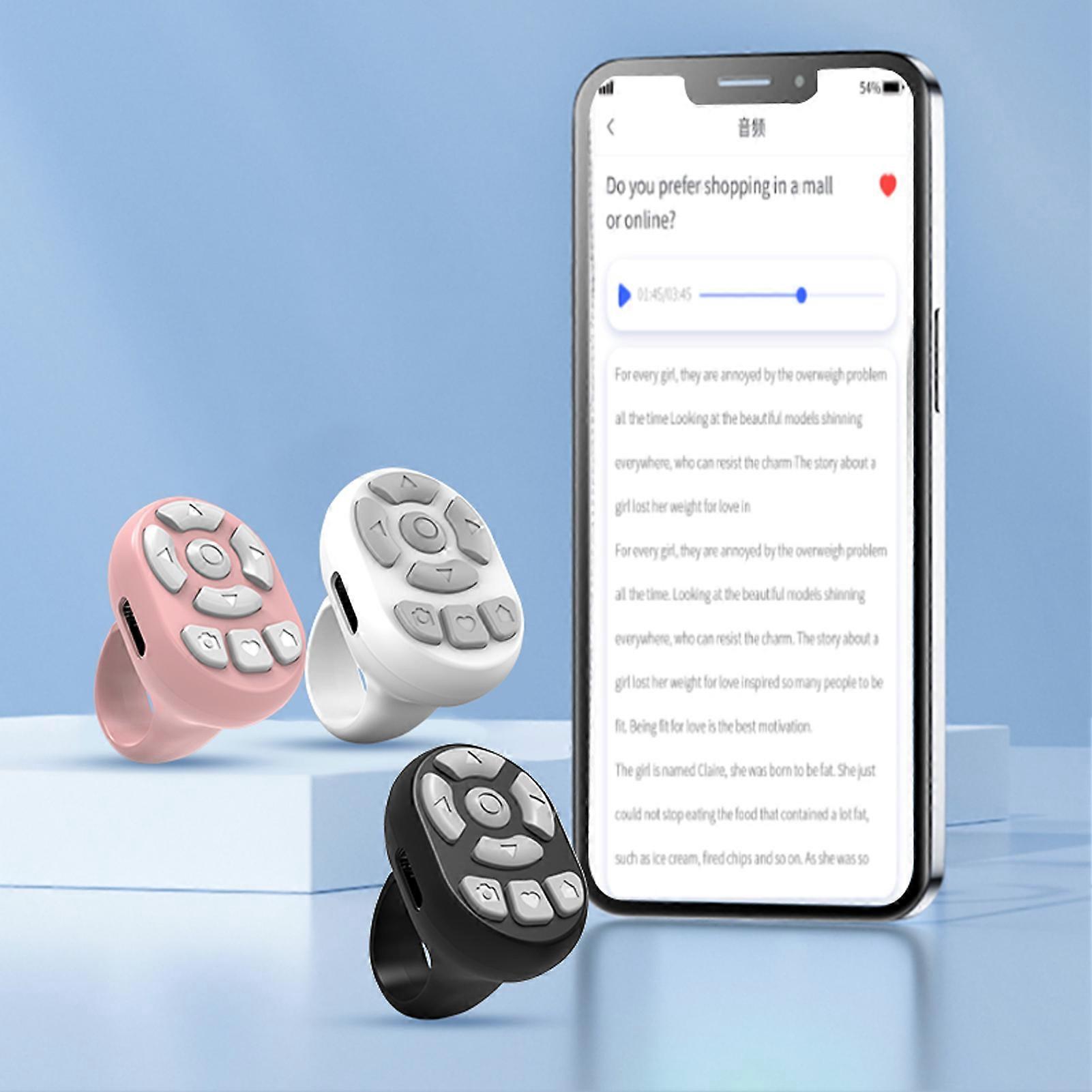 Scrolling Ring Bluetooth Camera Video Recording Remote Wireless Remote Shutter Page Turner for IOS 15 Phone Black 