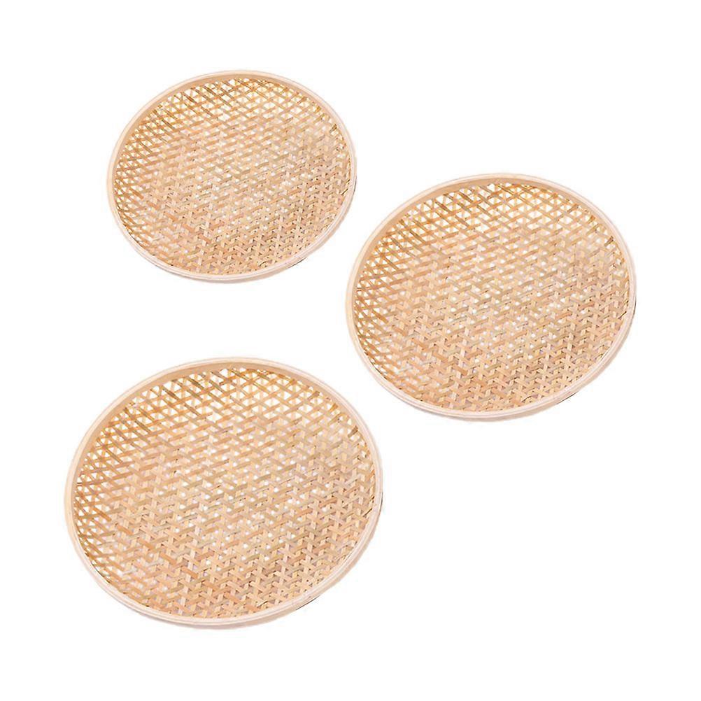 3pcs Bamboo Woven Basket Dessert Storage Tray Cake Plate for Home