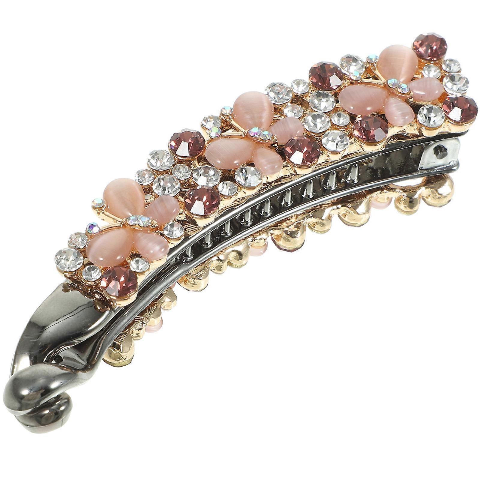 Sparkly Rhinestone Banana Hair Clip with Easy Open Closure Secure Ponytail Holder featuring Unique Cat Design Stylish Hair Accessory for Women