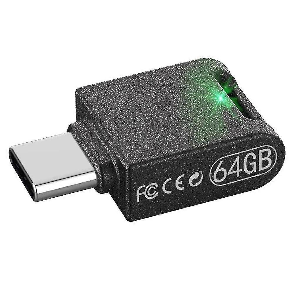 Mini 64 GB USB-C Type C USB 3.0 Flash-stasjon for Android-smarttelefoner, USB-pinne for PC, bærbar PC - svart
