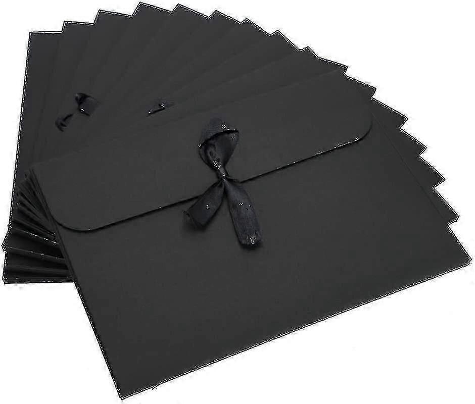 10pcs Kraft Envelopes Box With Ribbon Solid Color Cardboard Textured Rectangle