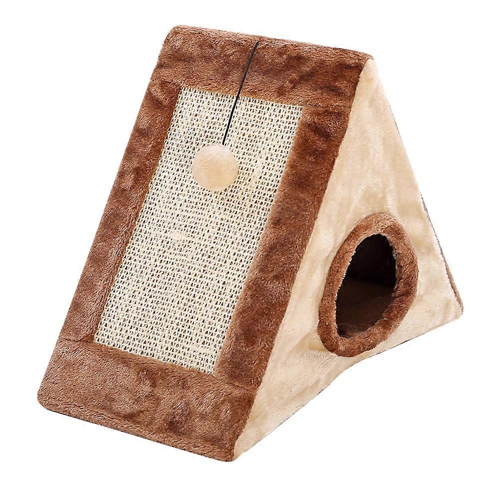 Cat Bed Cave Sisal Cat Bed Grooming Sleeping Playing Triangle Shape For Cats Brown Color 1Pcs