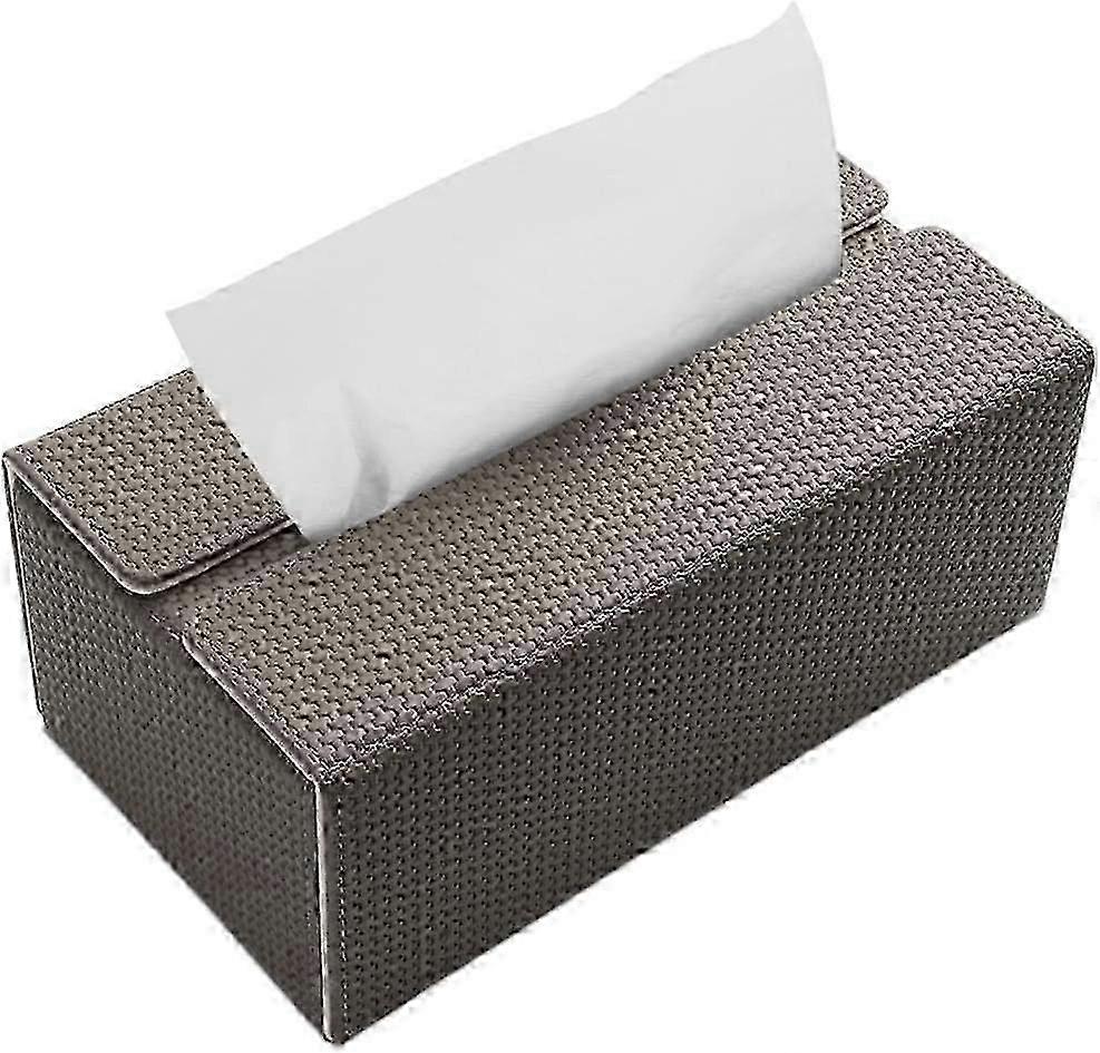 Rectangular Leather Tissue Box for Home & Car (Grey+White Woven)
