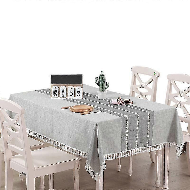 Tablecloth Rectangle Table Cloth Cotton Linen Wrinkle Free, Tassel Tablecloths Washable Table Cover