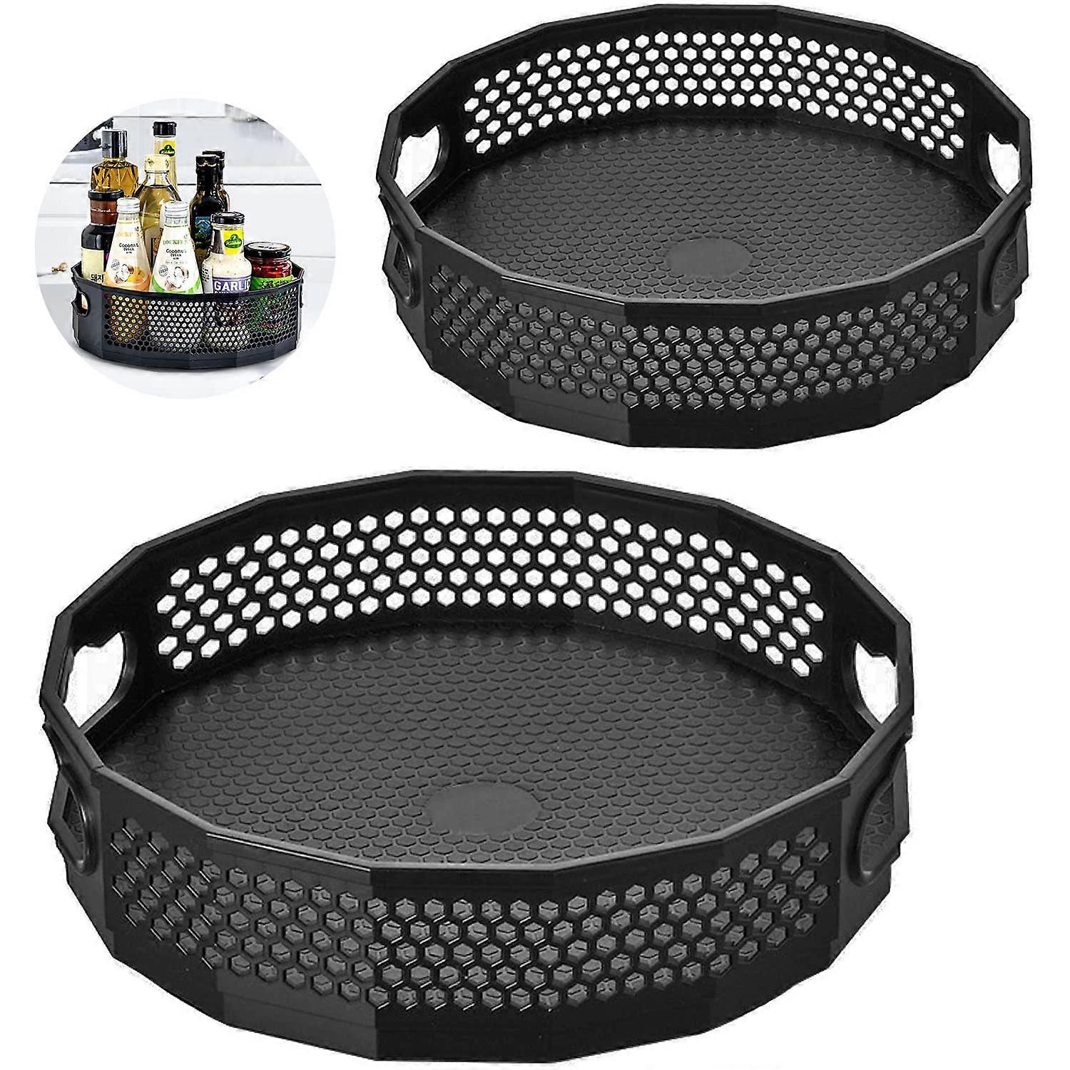 2 Pack Lazy Susan Turntable Spice Rack, Black Rotating Organizer for Kitchen Jars and Bottles