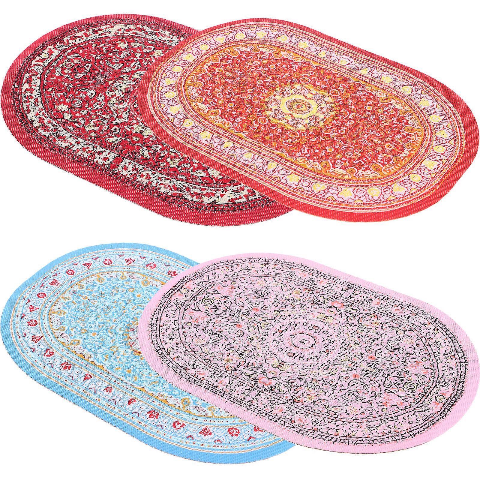 Mini House Decorations Miniature Carpets Deep Red Cover 4Pcs