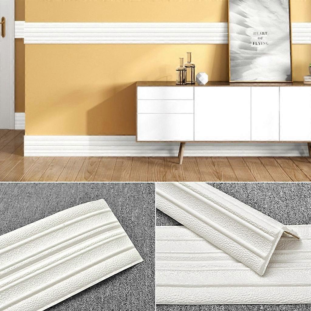 14x230cm White 3D Foam Self-Adhesive Wall Trim, Skirting Board Sticker