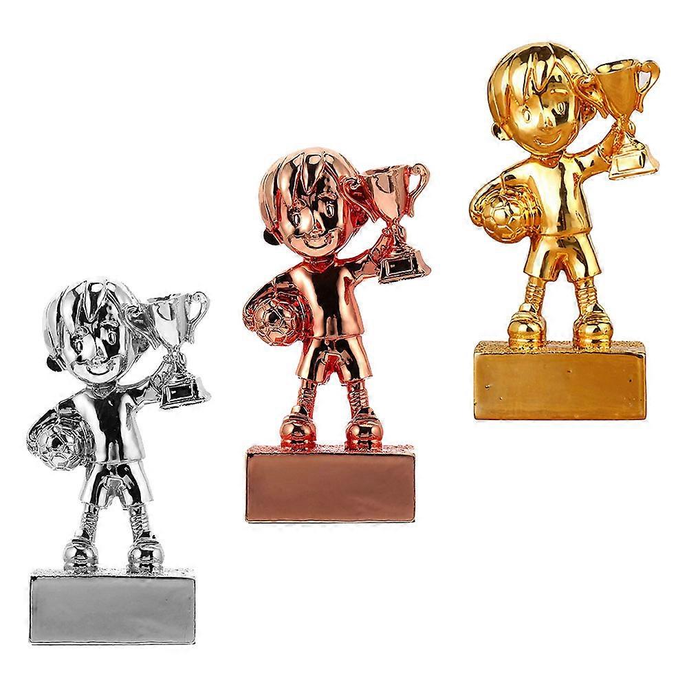 Mini Trophies Soccer Award Trophy Party Favor Football Fans Small Character Design Copper Red 3Set