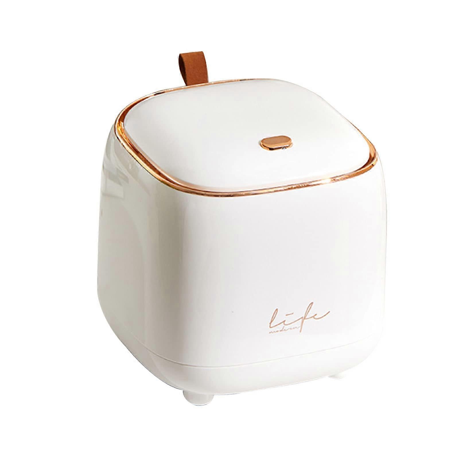 Desktop Trash Can with Lid Small Waste Bin Double Layer Countertop Trash Can White