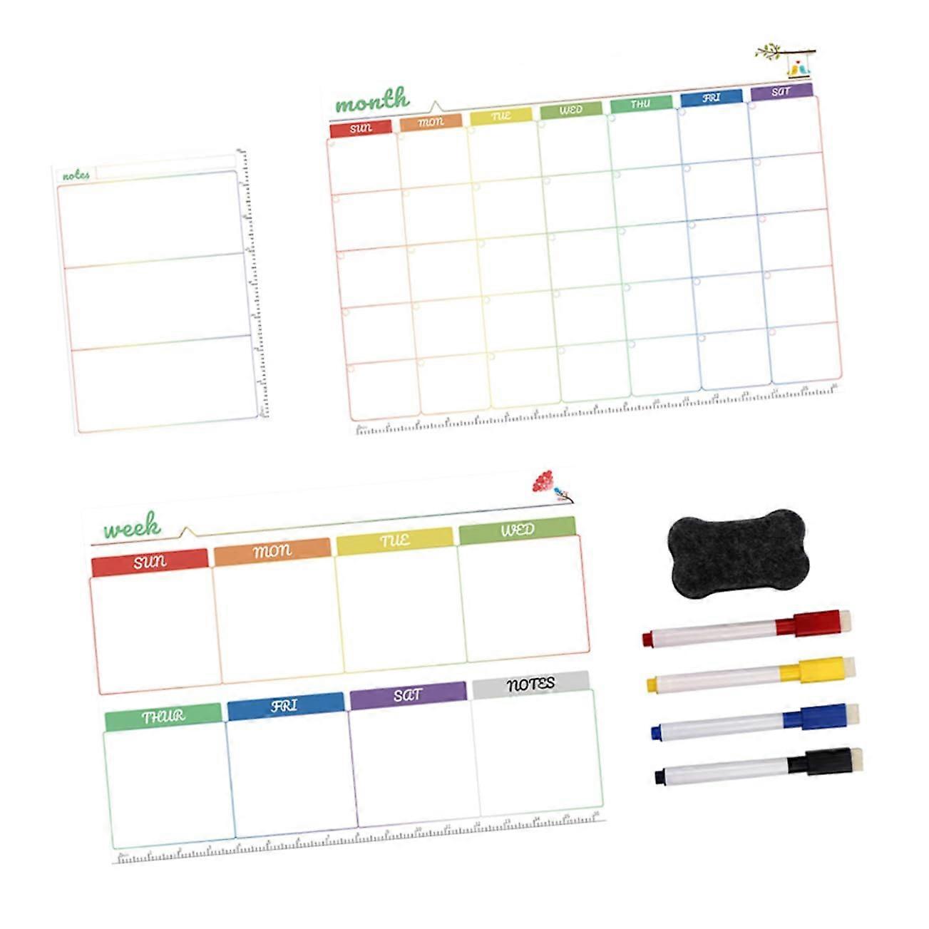 Whiteboard Fridge Magnet Set with Erasable Magnetic Labels for Room and Refrigerator Planning, Colorful Notepad Calendar