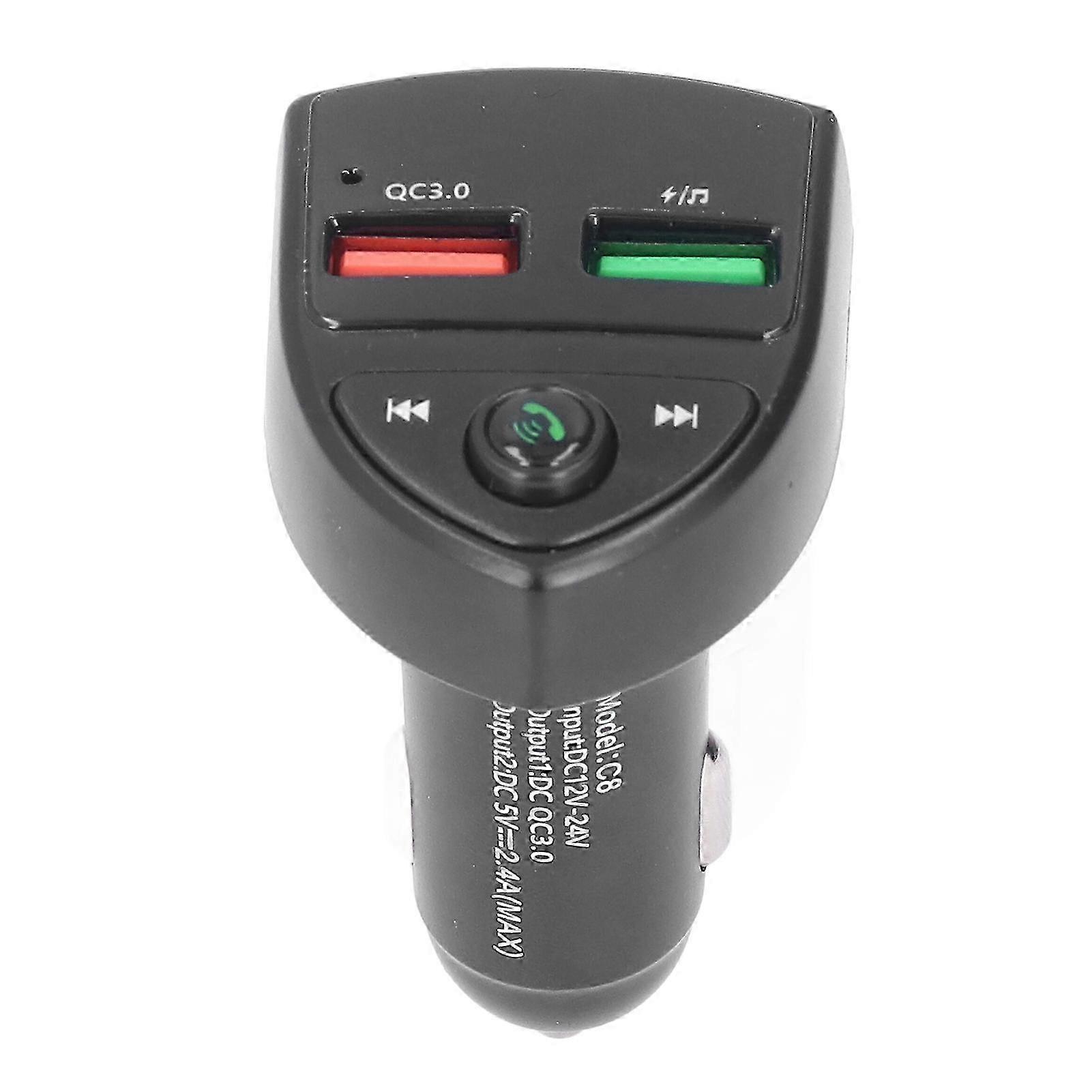 Wireless FM Transmitter Dual USB Port Bluetooth 5.0 Car Adapter with Fast Charging and LED Backlight