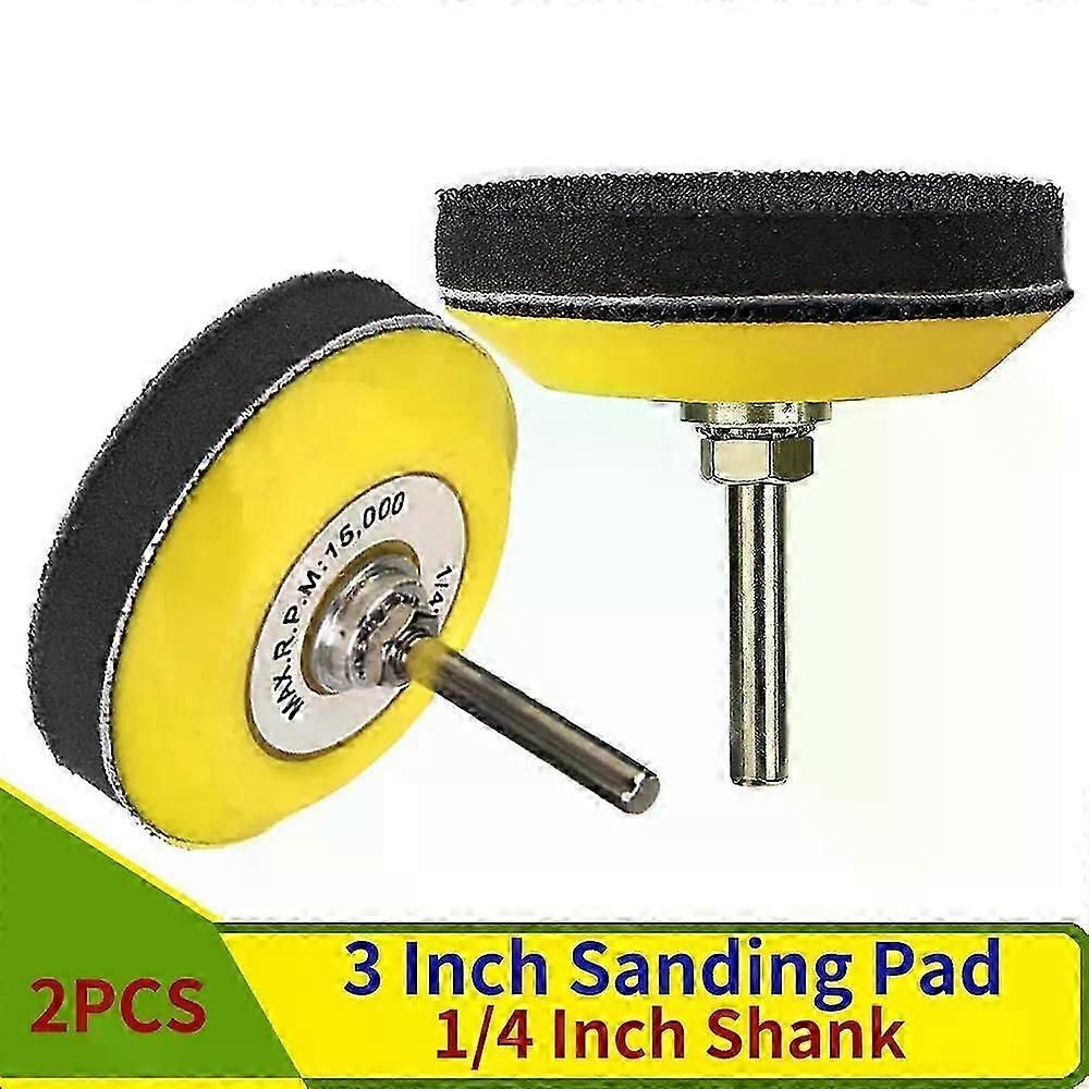 HaKeLai 2PCS 3 Inch Hook and Loop Sanding Pad for Sanding Discs with 1/4 inches Shank Drill Attachment and Soft Foam Layer Buffering Pad