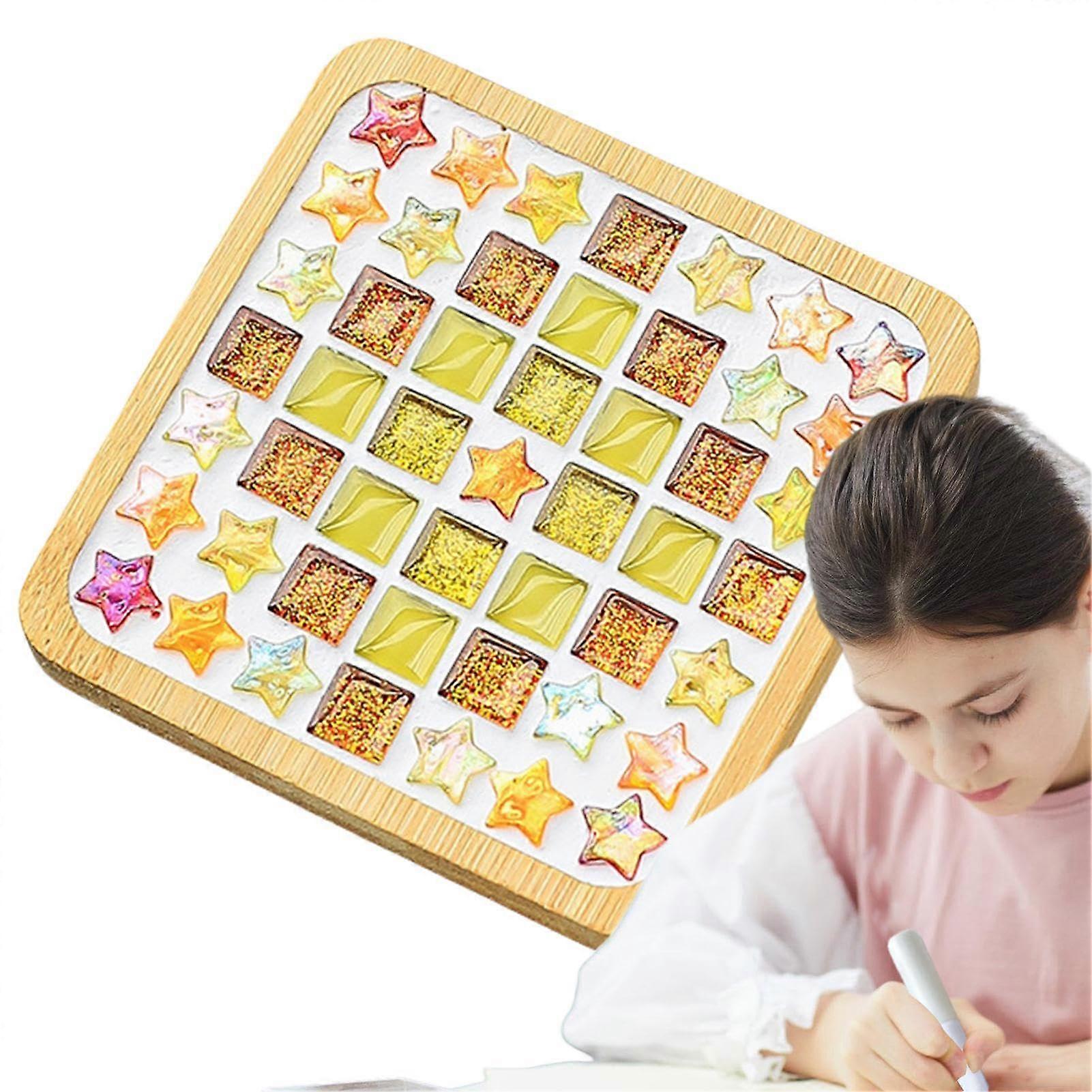 Mosaic Coaster Set, Mixed Color Mosaic Sets with Wooden Coasters