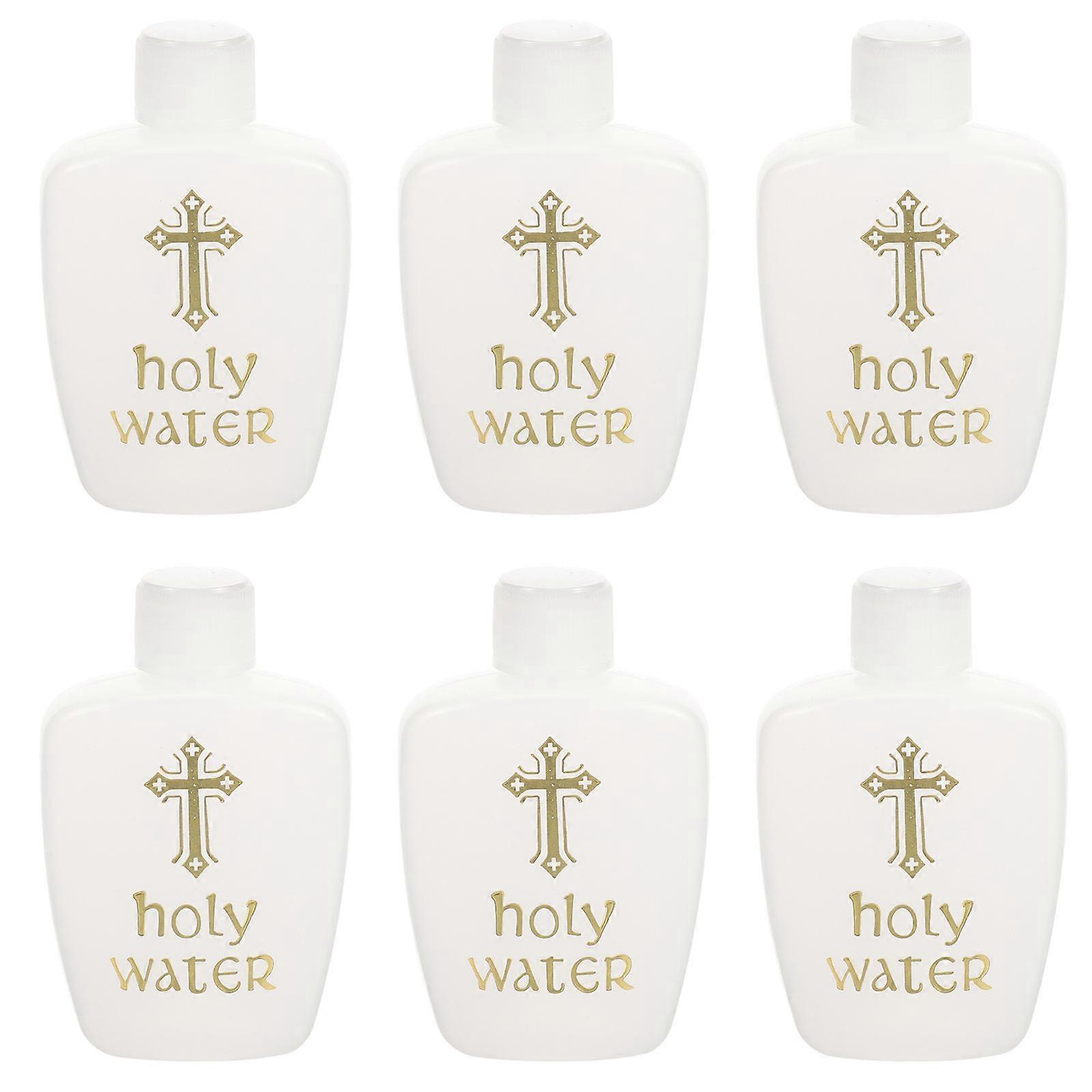 6pcs Plastic Holy Water Bottles for Baptism & Exorcism – Elegant Design with Safety Caps, Ideal for Church Use and Outdoor Events