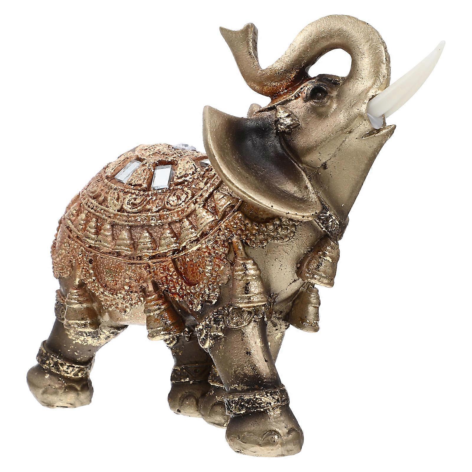 Fortune Style Resin Elephant Model Prosperity Symbol Desktop Decor Golden 1Set