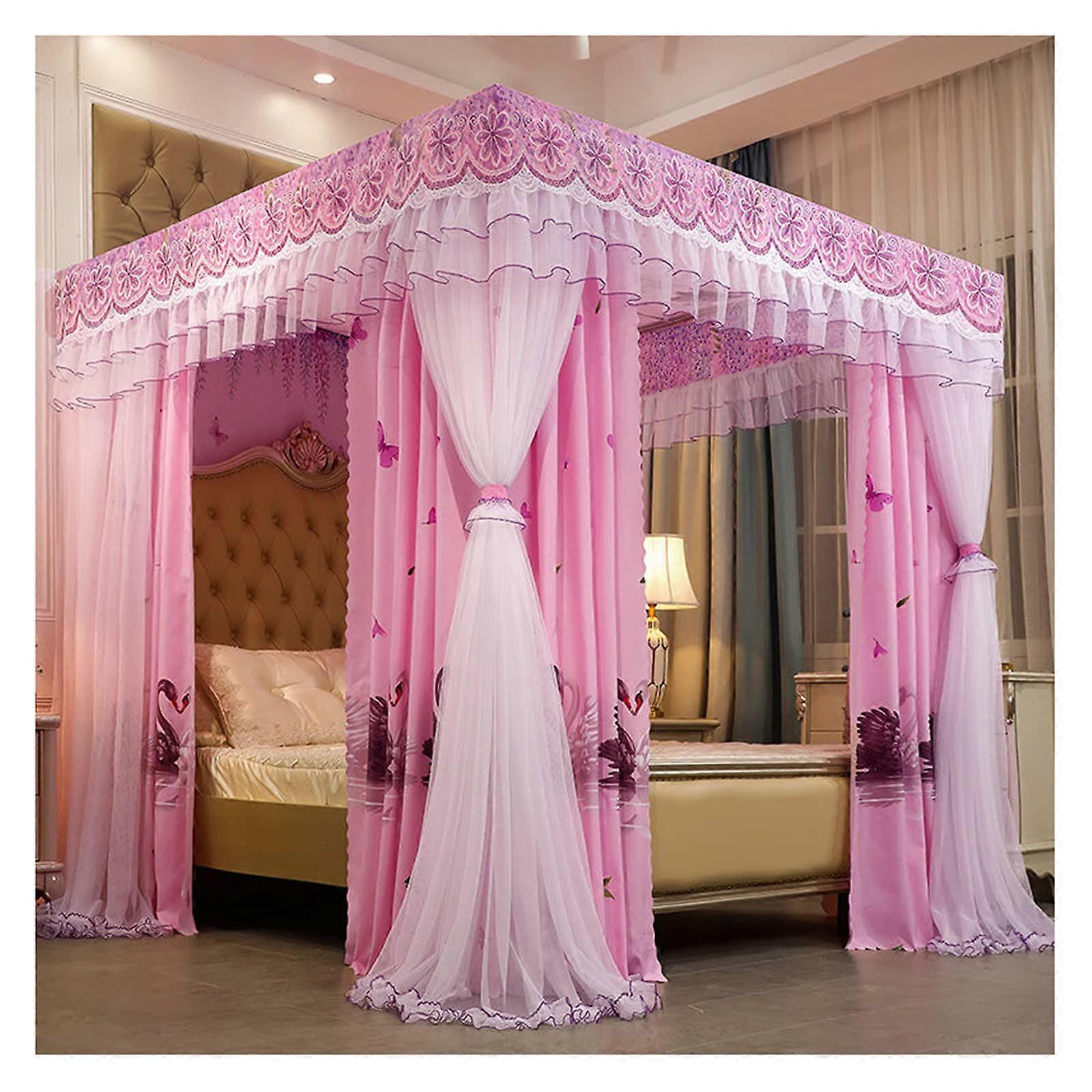 Princess bed canopy, pink, doublelayer embroidered lace, 2×2.2m