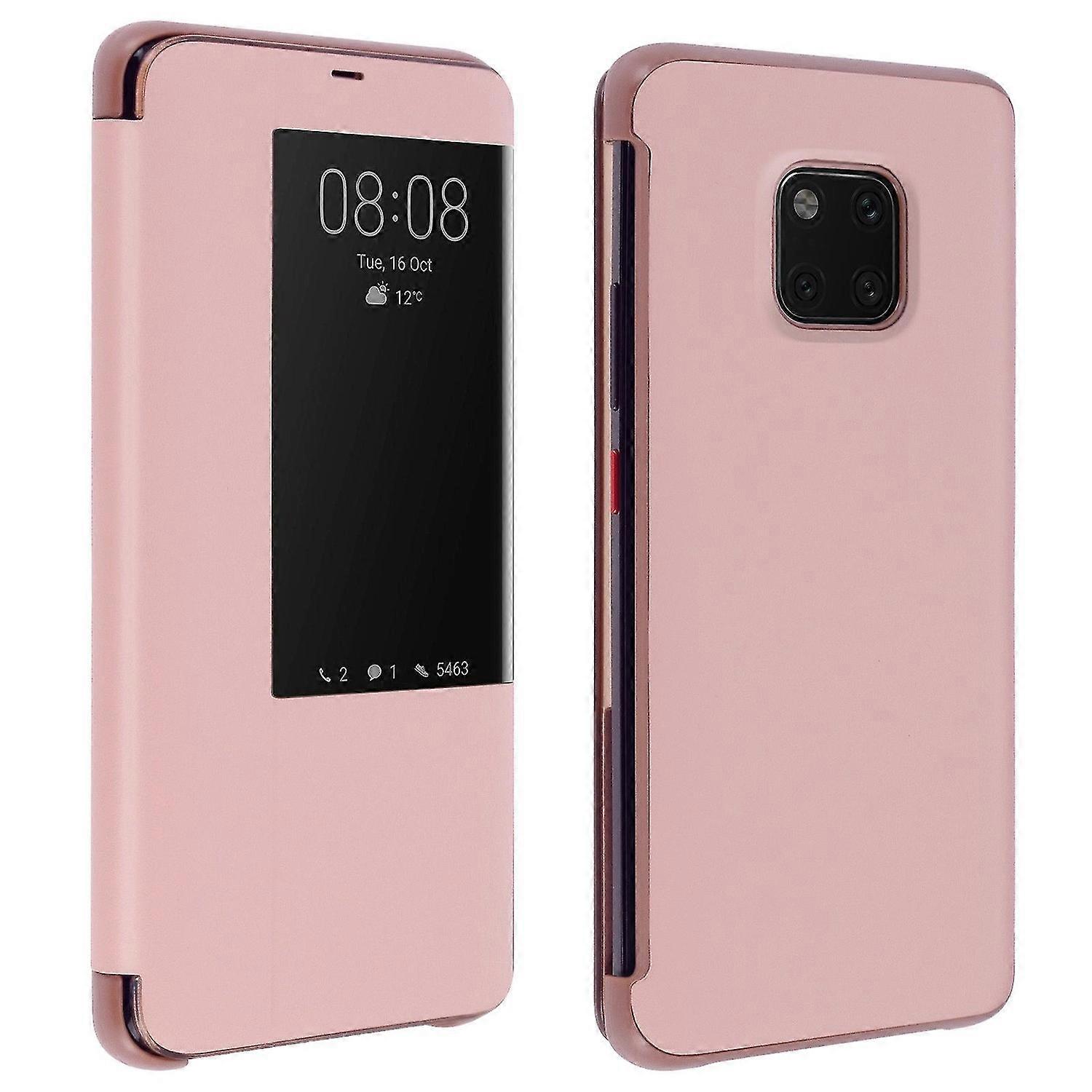 Folio Case for Huawei Mate 20 Pro Window Time Display Video Stand Rose Gold