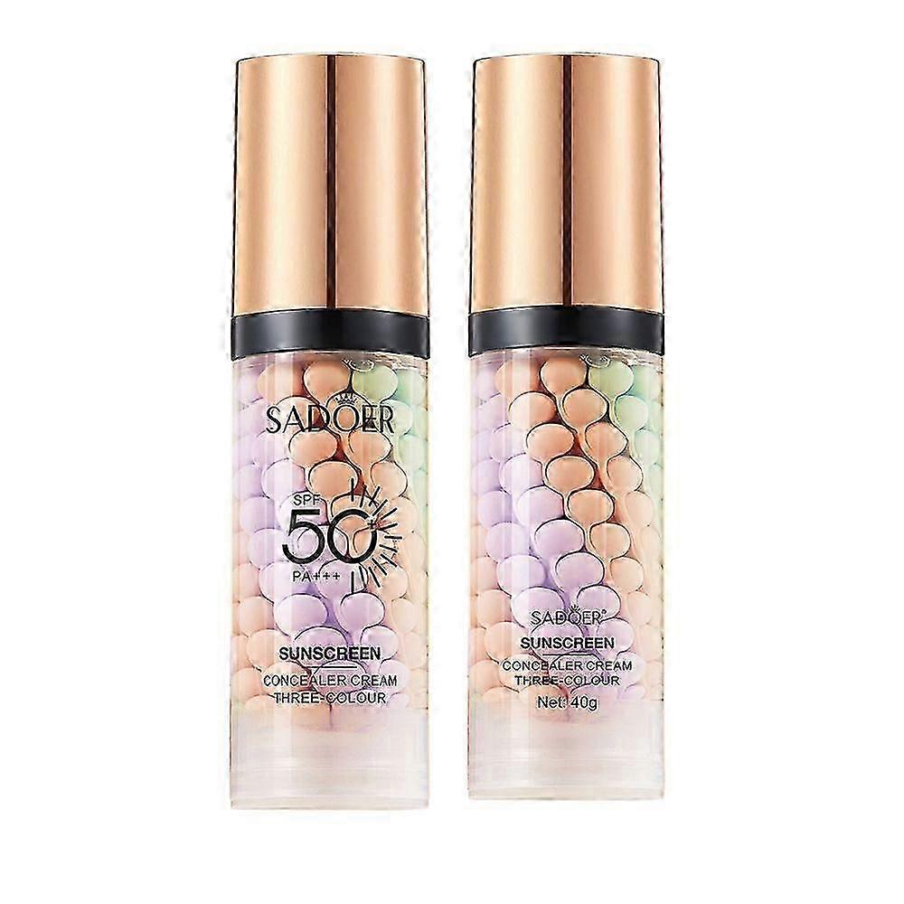 2X Face Makeup Primer Tri-color Cream Contour Color Isolation Waterproof Makeup Foundation Natural Makeup Base Cream 40g