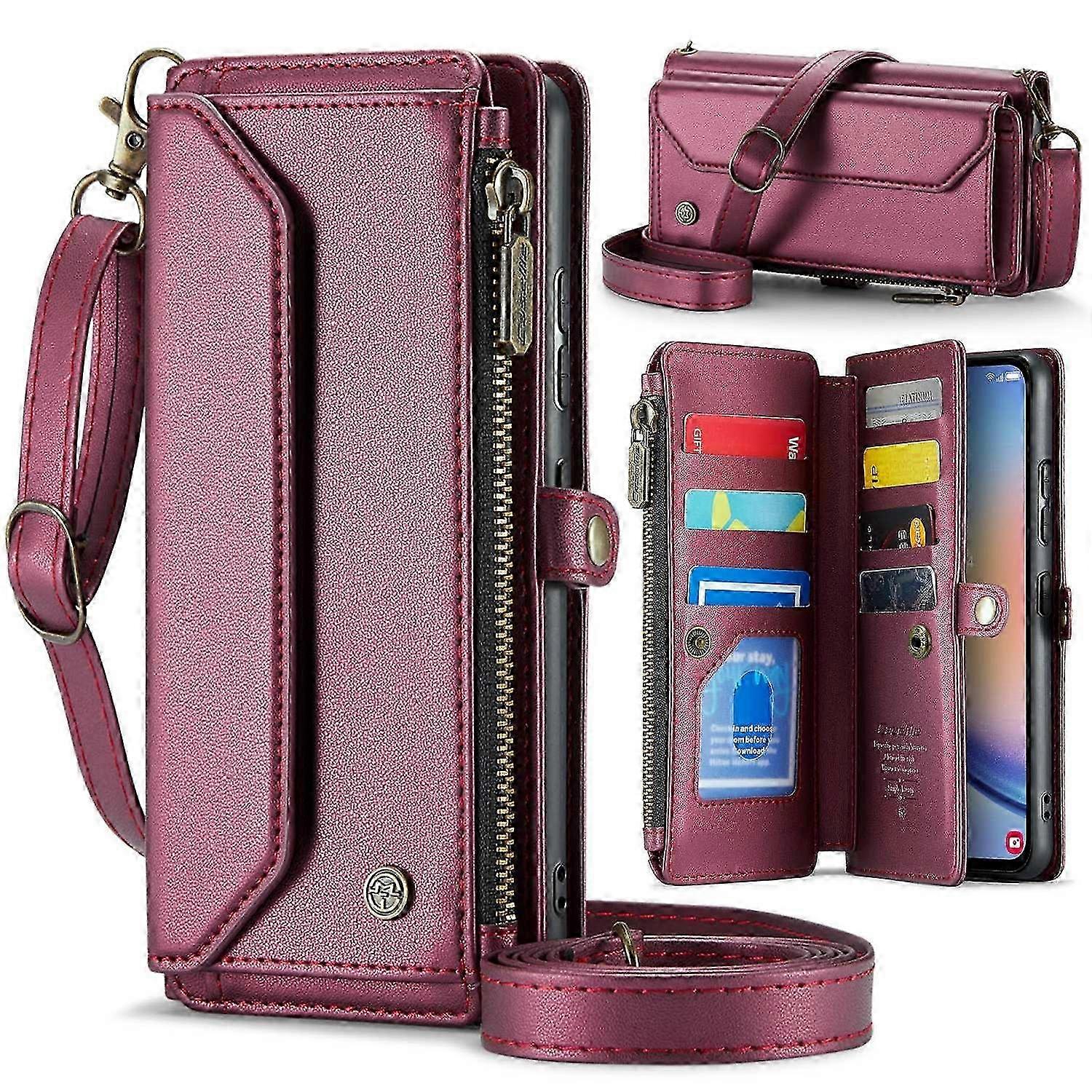 Galaxy A34 5G Lederen Hoes met Rits & Kaartsleuven - CASEME C36 Telefoonhoes met Bandjes