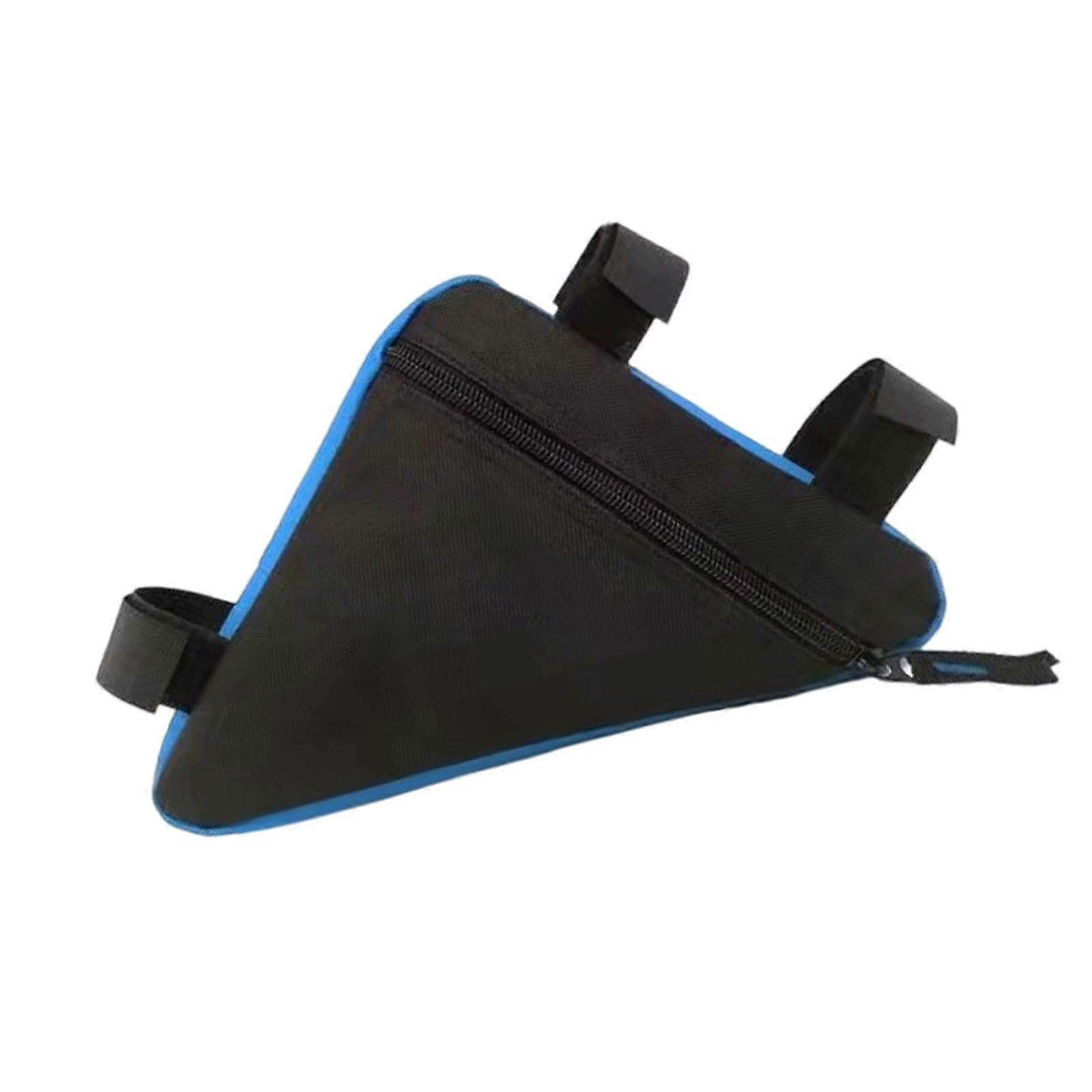 Waterproof bicycle bag with triangles, storage bag with adjustable strap for secure rear rack with multiple pockets, blue