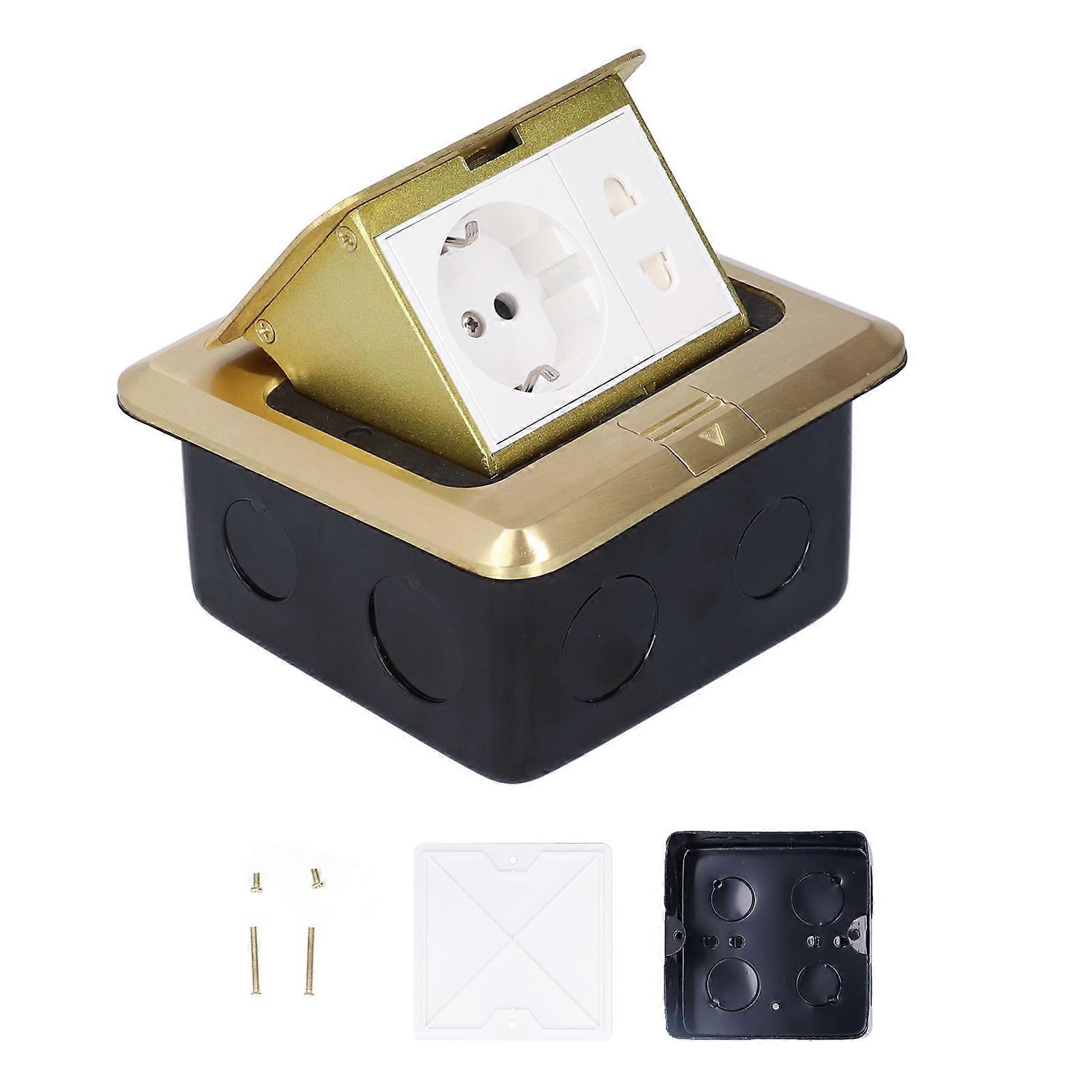 Popup Floor Socket Waterproof Brass Electrical Outlet 16A with 2‑Port Socket