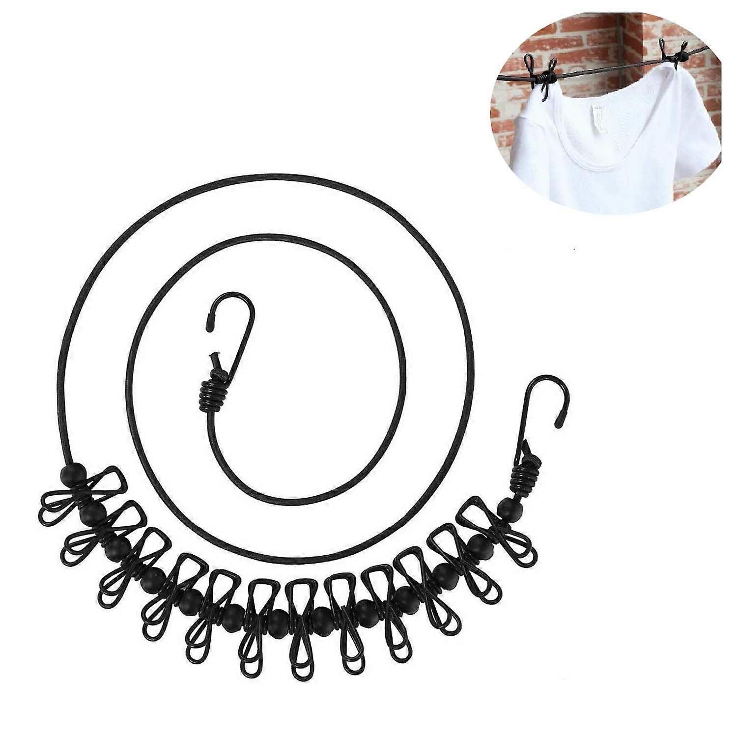 1 Pack Portable Clothesline with 12 Clothespins, Windproof