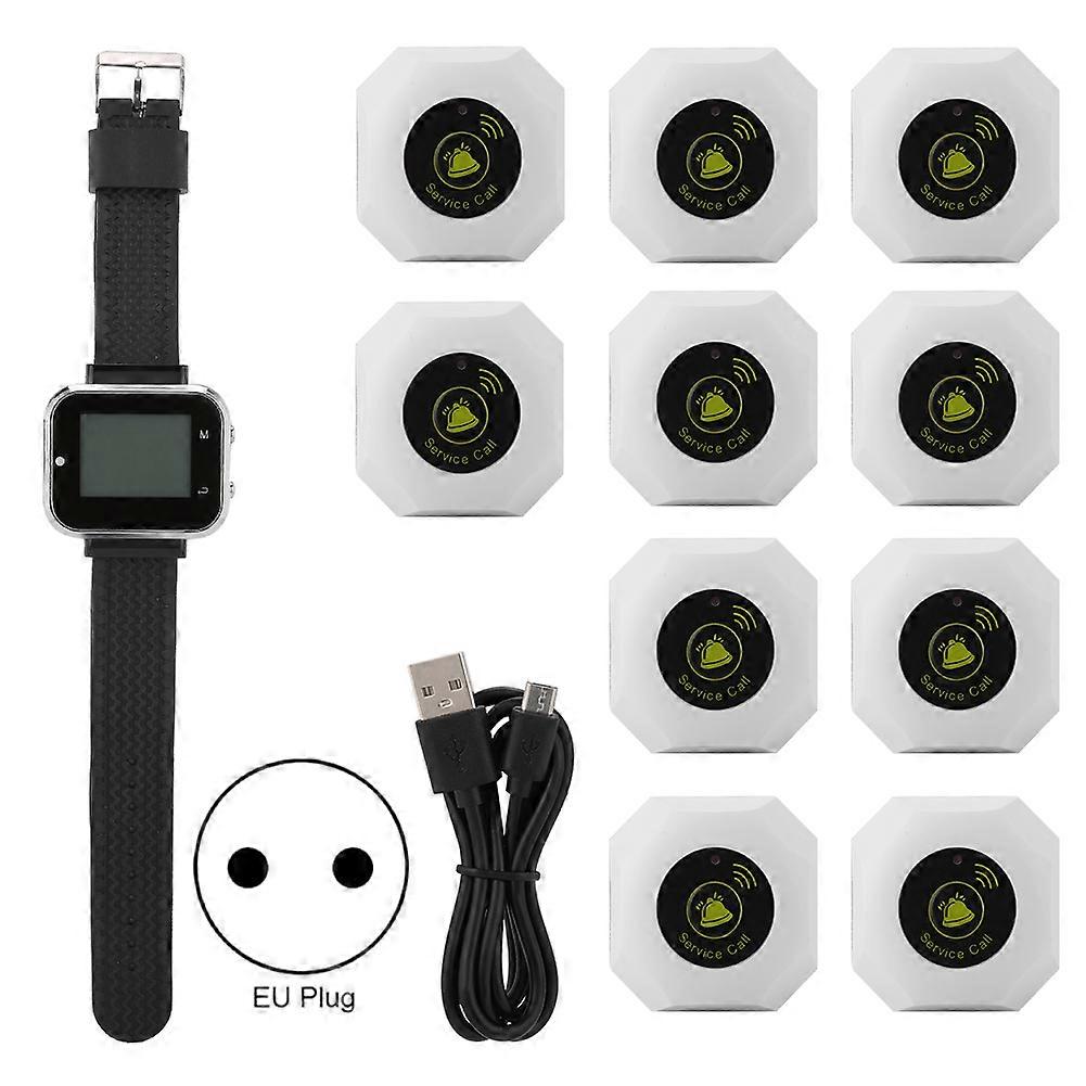 Wireless Caregiver Pager Set Hotel Paging System Smart Call Button 1 Wristwatch 10 Buttons
