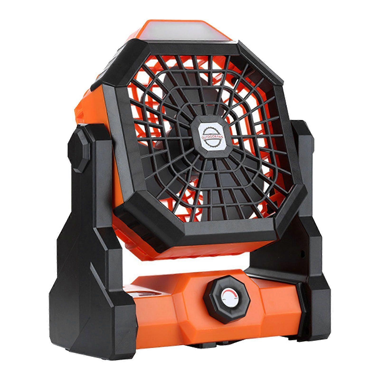 Fan Rechargeable Stepless Speed Change Wide Base LED Function Low Noise Plastic Material Battery Fans Portable for Outdoor Black Orange YMHC