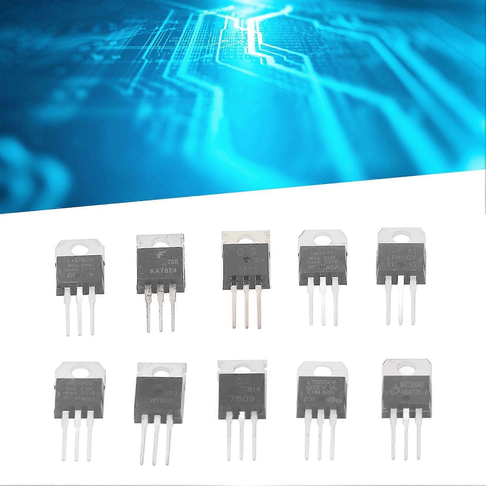 50Pcs Transistor Kit TO 220 Series LM317T L7805 L7806 L7808 L7809 L7810 L7812 L7815 L7818 L7824 10 Values Assortment 