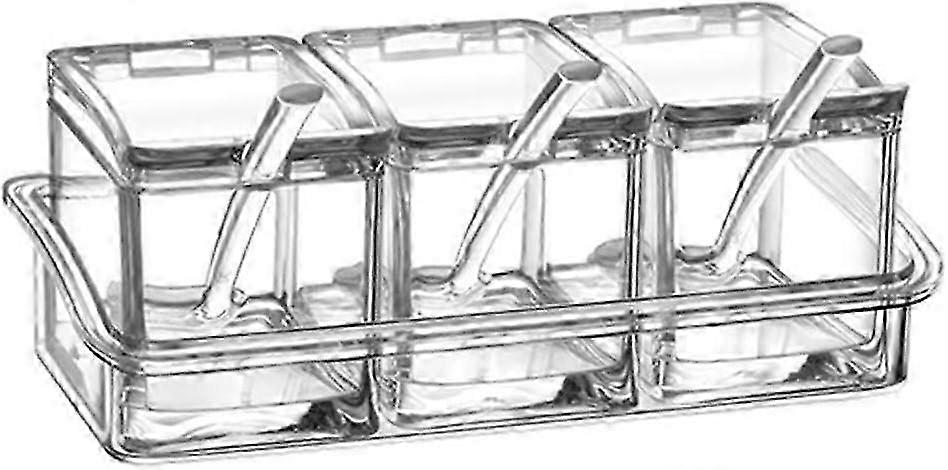 3-Piece Acrylic Spice Box Set with Lids & Spoons - Clear Spice Jars for Salt & Kitchen Storage Solutions