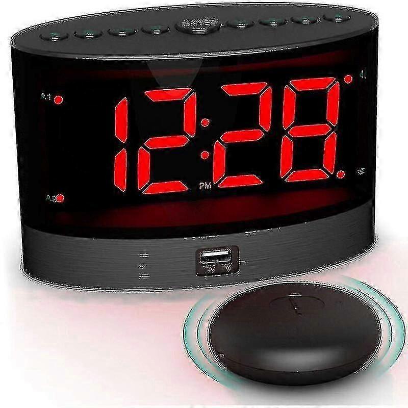 Alarm Clock With Wireless Bed Shaker, Dual Vibrating Alarm Clock For Heavy Sleepers, Deaf And Hard Of Hearing, Adjustable Volume/dimmer/alarm Mode - J