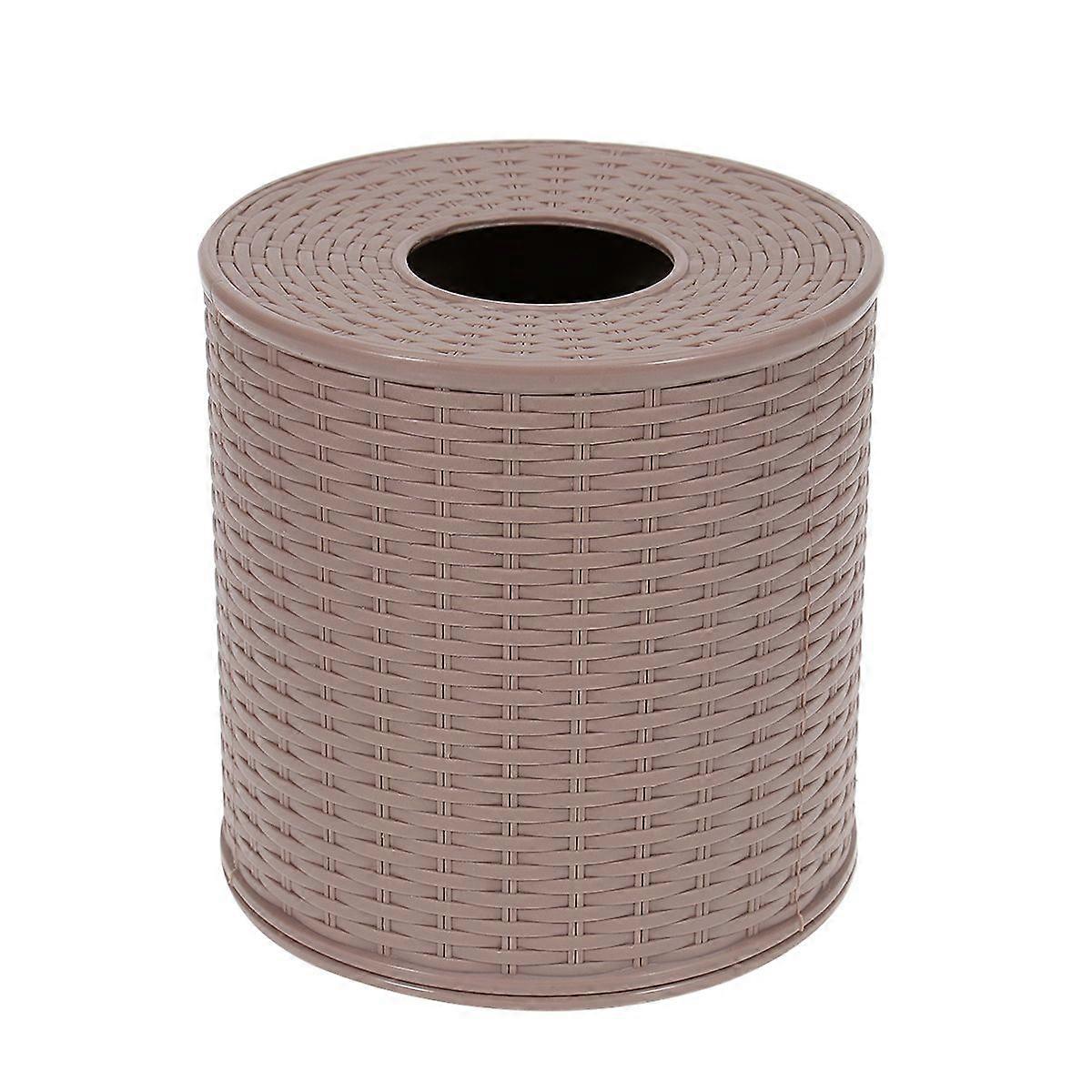 Classical Tissue Box Round Napkin Holder Tissue Paper Storage Containers Box (Brown)