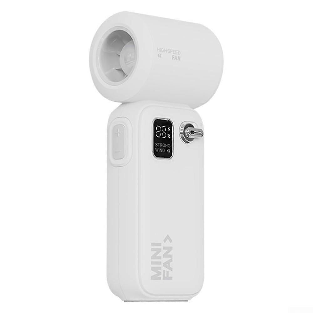 Handheld fan for portability, with adjustable speeds and a carrying strap.