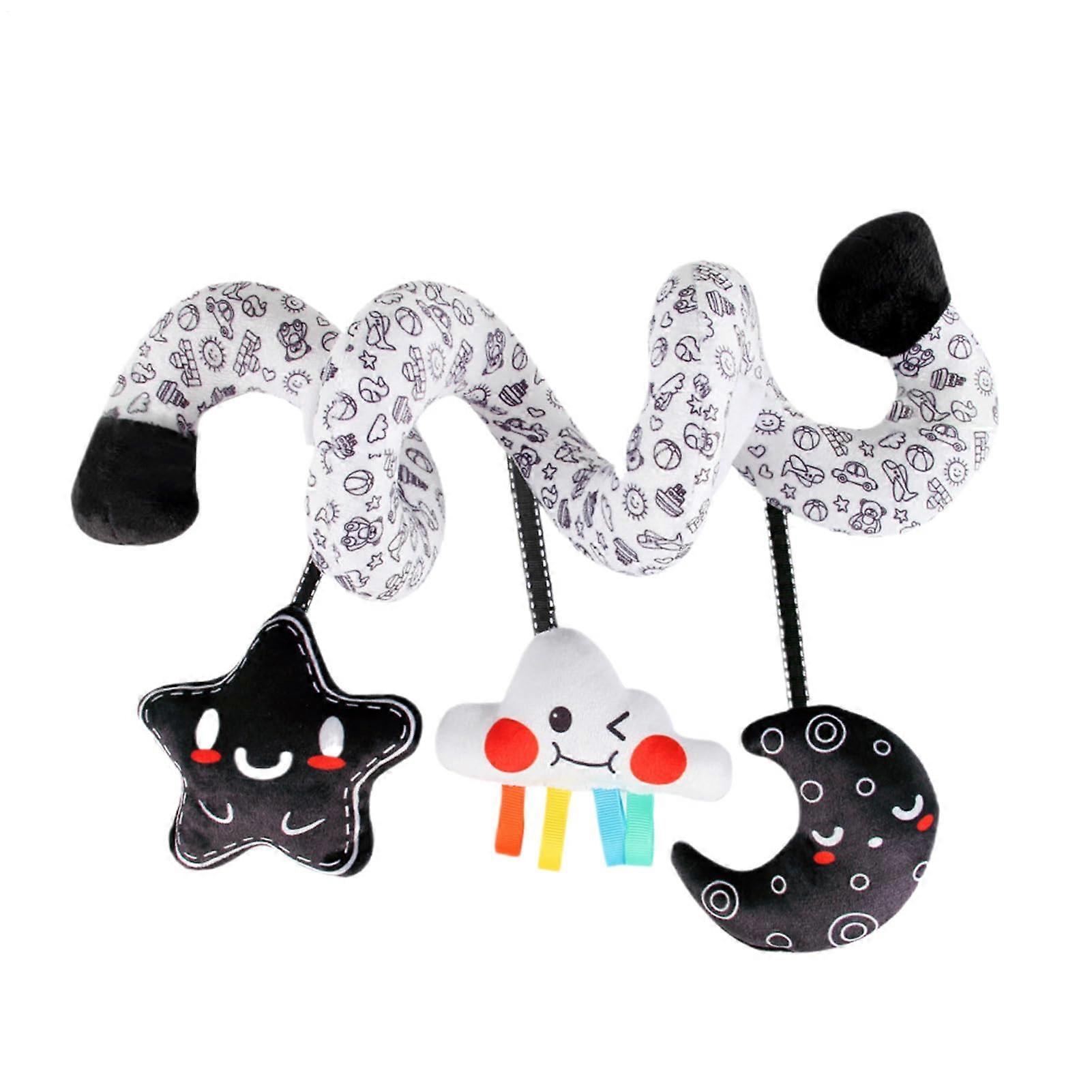 Car Seat Toy, High Contrast Sensory Plush Toy with Bell for Newborns, Interactive Early Learning Tool in Star and Moon Design