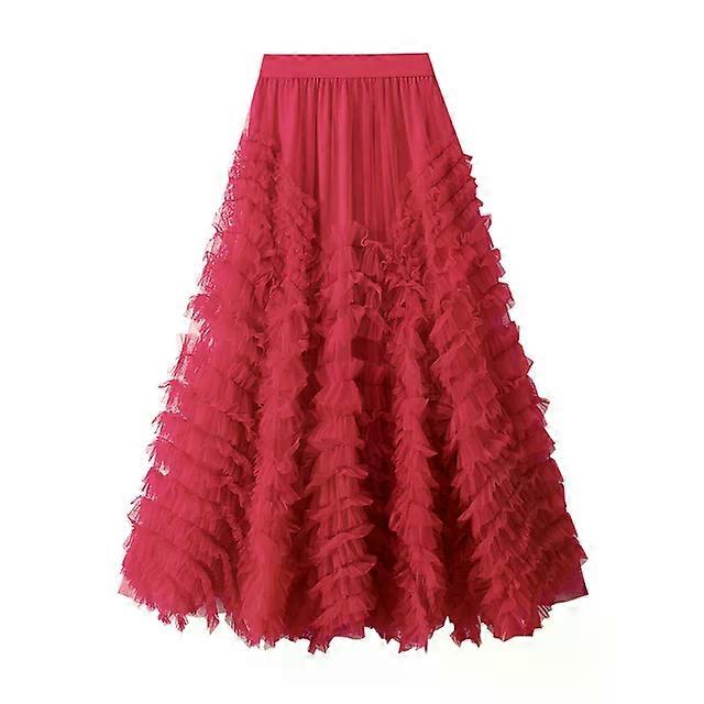 Fuste pentru femei, Tule, talie înaltă, A-line, fustă lungă maxi, straturi pe niveluri, elegant, modă de stradă