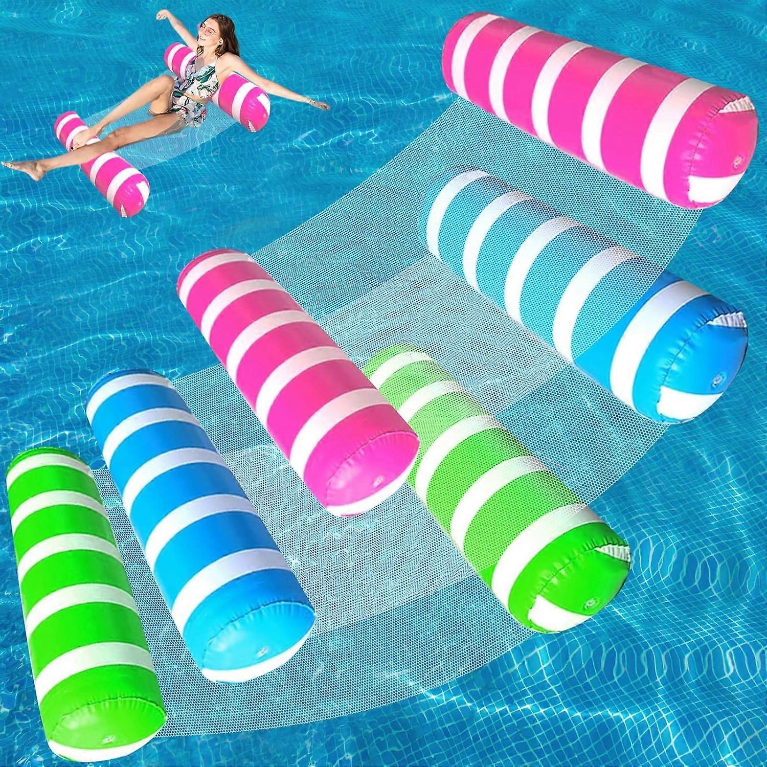 3-Pack Inflatable Pool Floats for Adults, 4-in-1 Multi-Purpose Water Hammock, Lounge Chair & Drifter, Heavy Duty Floating Raft for Pool, Beach, Lake,