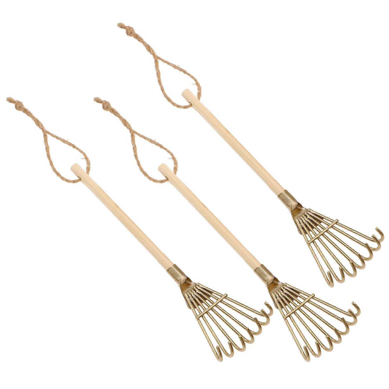 Mini Fake Rake House Decoration Tool Golden 15x4.5cm Miniature Rake Decor Miniature Collectors 3Set