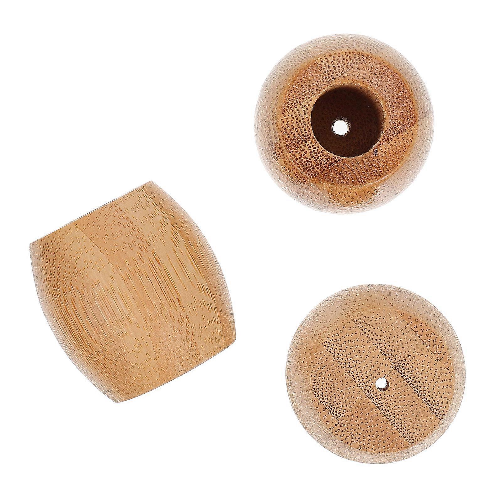 Bamboo Toothbrush Holder Set of 3 Round Design for Home Use Brown Color Storage Rack