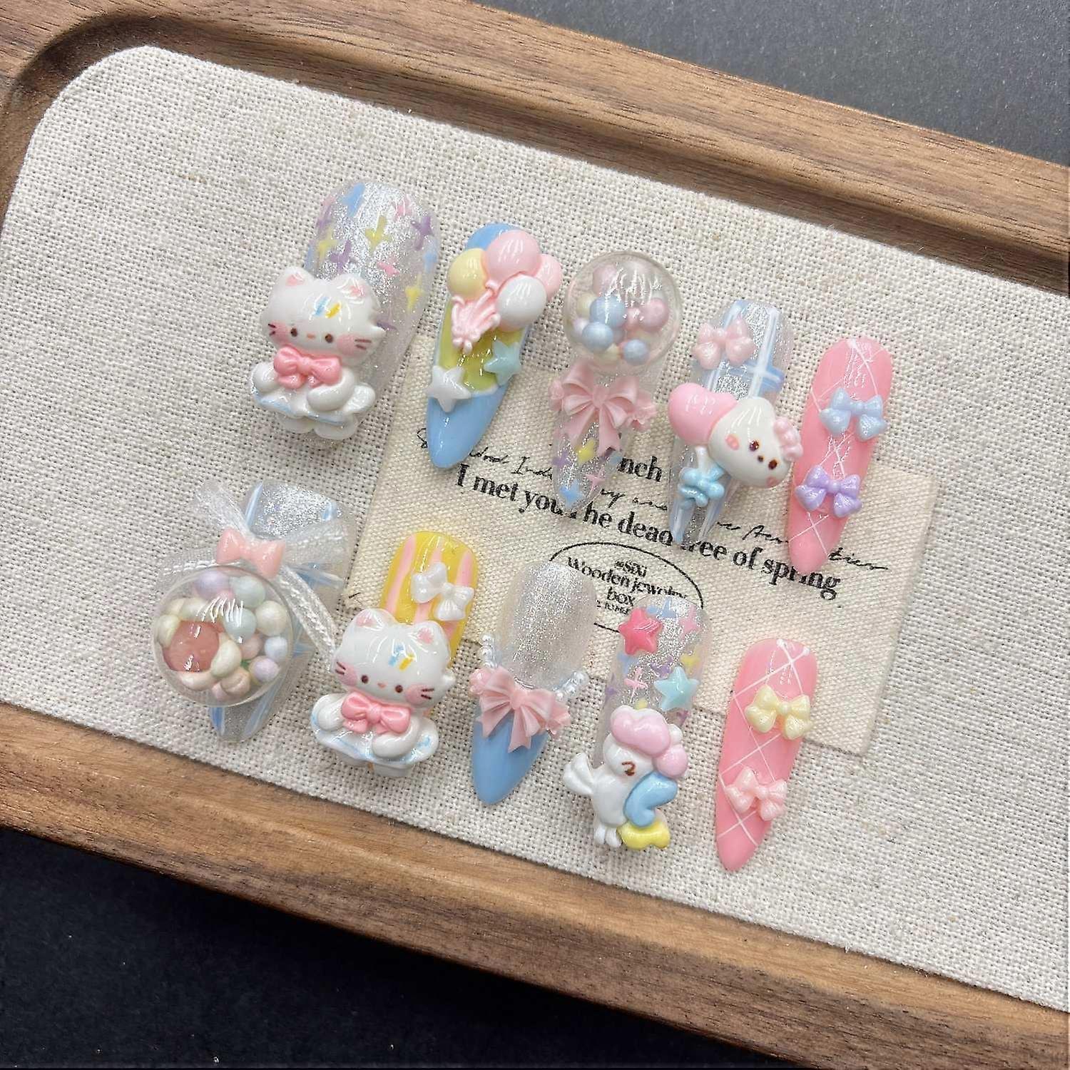 Cute Cat Press on Nails Cartoon False Nails Long/Medium