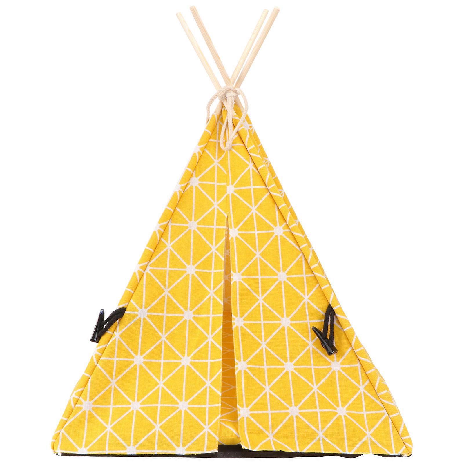 Pet Triangle Tent Folding Cat House for Portable Use 1Pcs Yellow