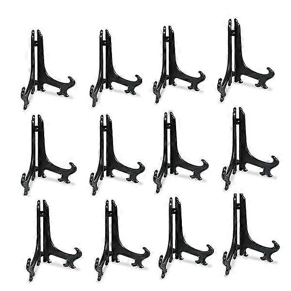12 pcs 6 inch Plastic Easels Plate Display Stands Picture Frame Stand Holders, Black