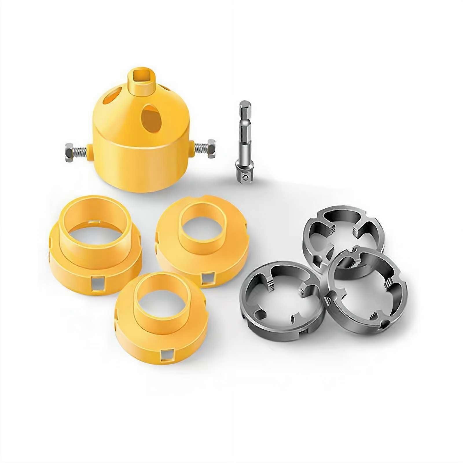 PVC Pipe Threading Kit with 3 dies (1/2', 3/4', 1'), compatible with electric drill