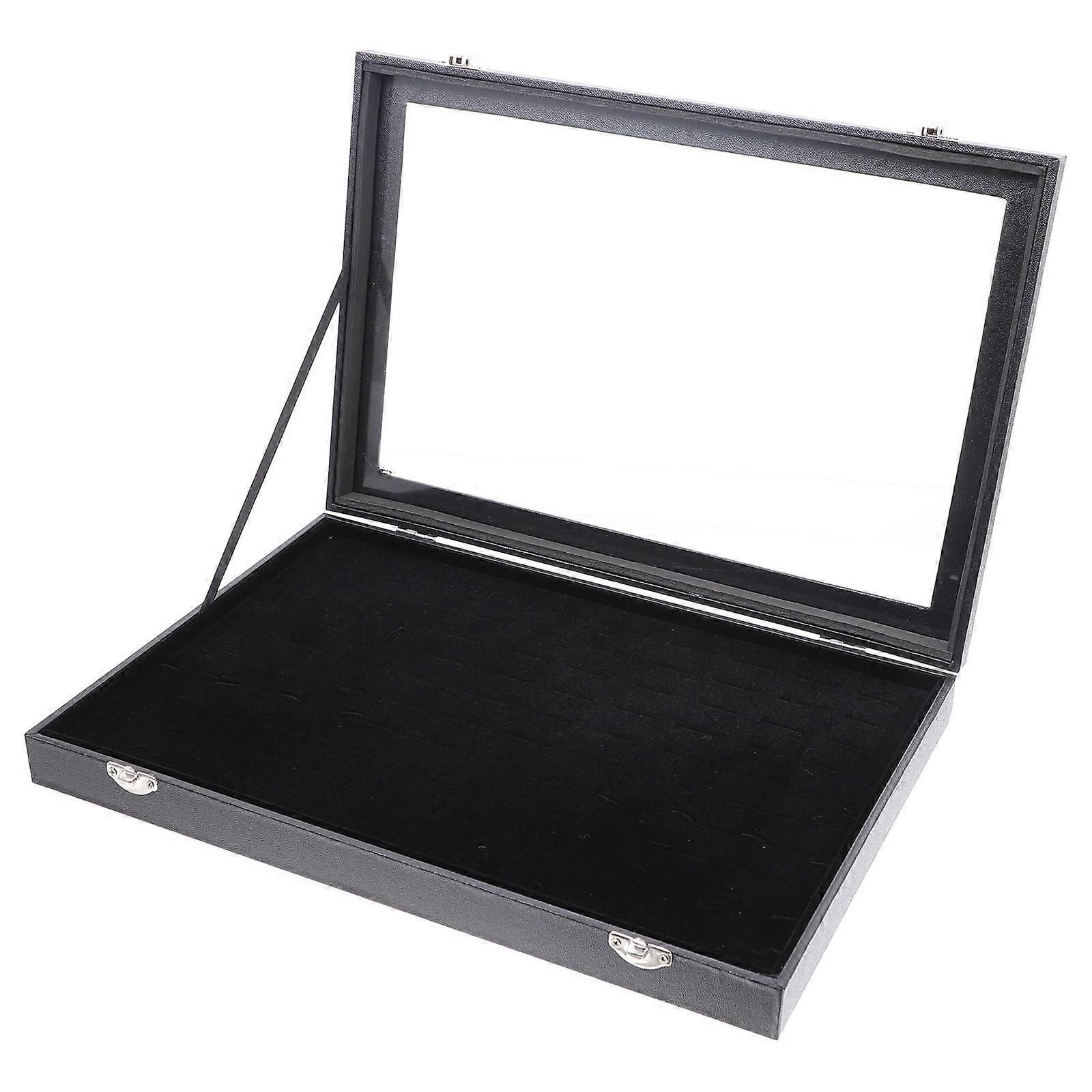 Rings Holder Ring Organizer Box 100 Slots Simple Design Black Storage Display Case 1Set