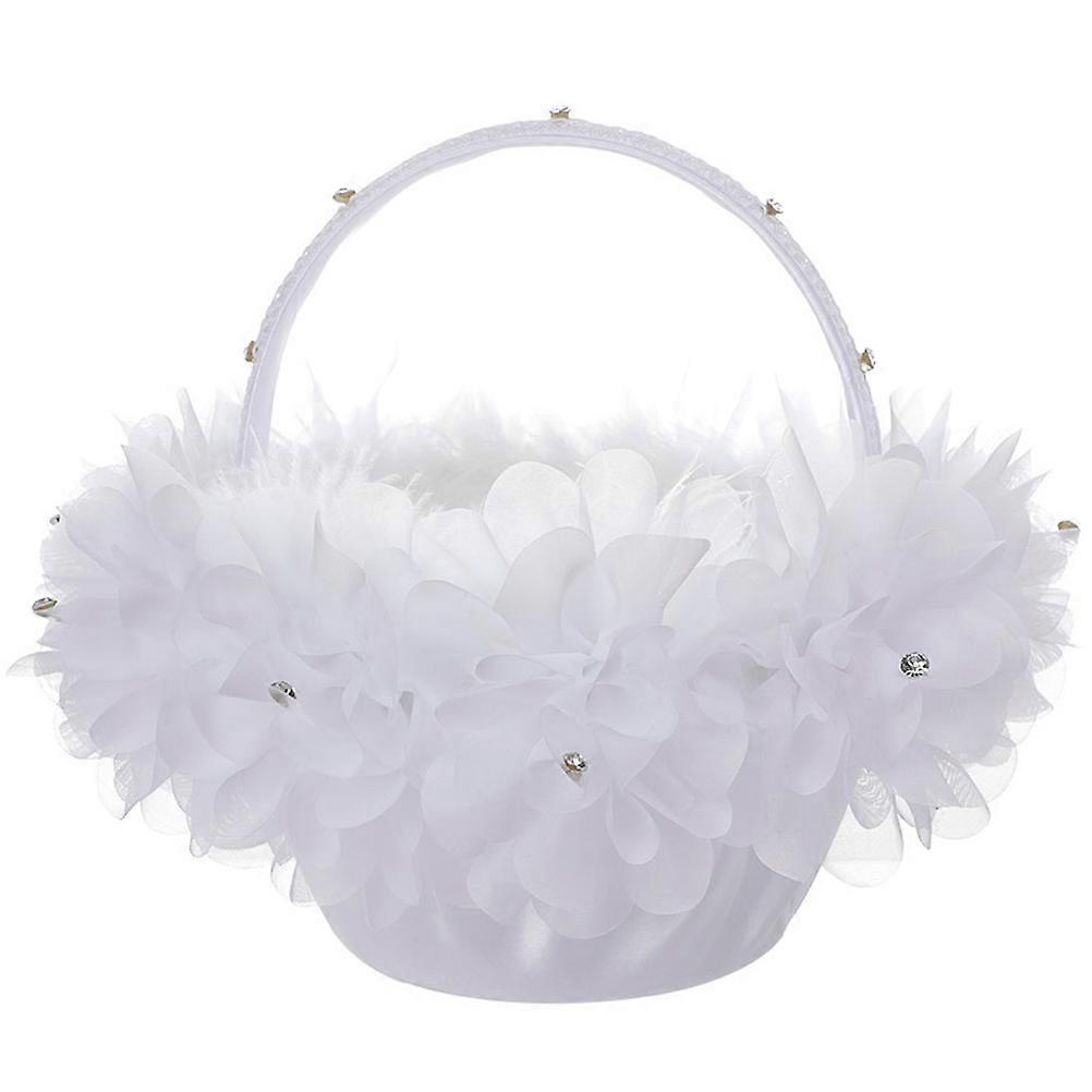 Handheld Flower Basket Classic Wedding Decorations Lace Material Round Shape Gift Container 1Pcs