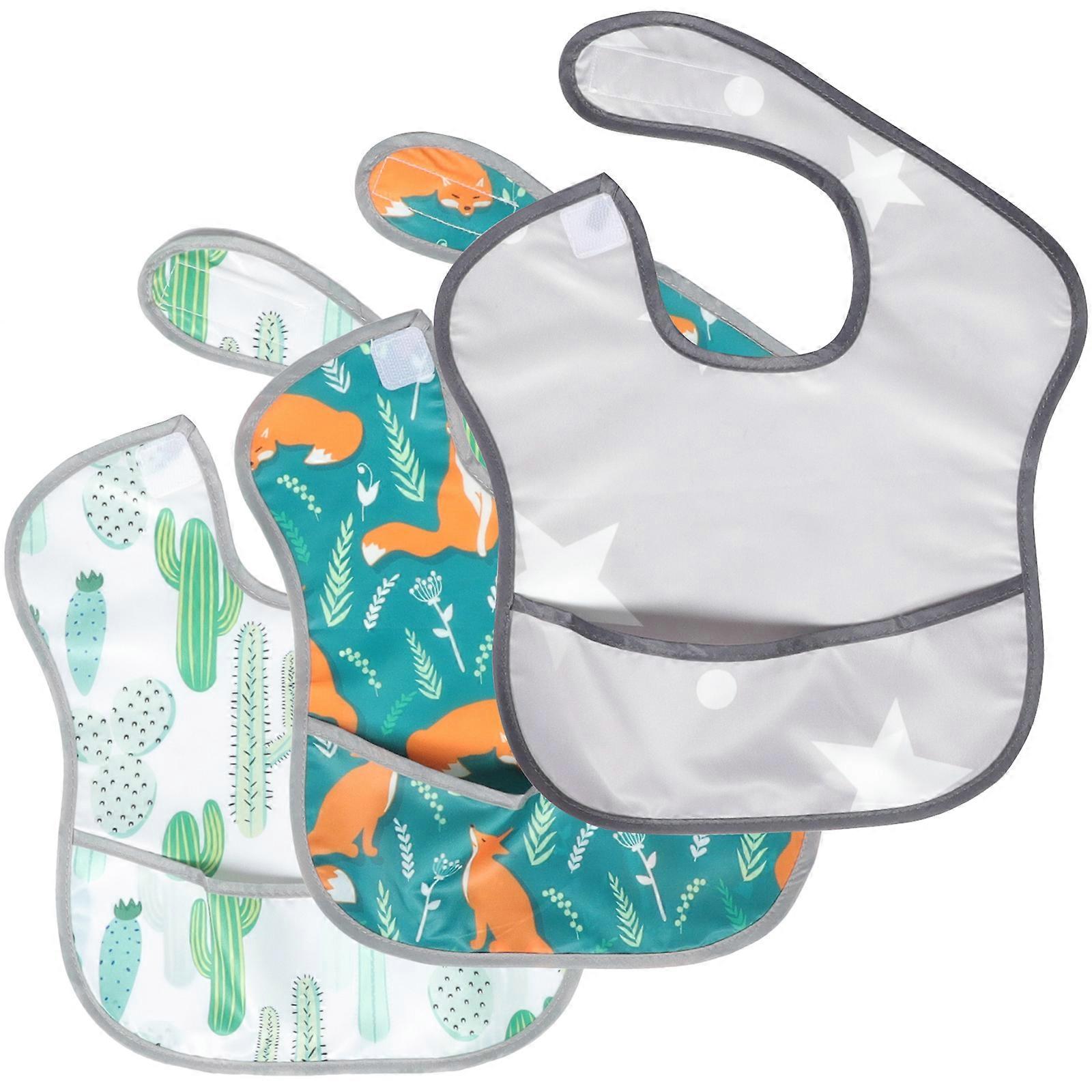 3pcs Adjustable Sticky Strap Bibs for Feeding Soft & Absorbent Saliva Cloths Newborn Mealtime Protectors with Cute Patterns (Fox, Gray, Stars,