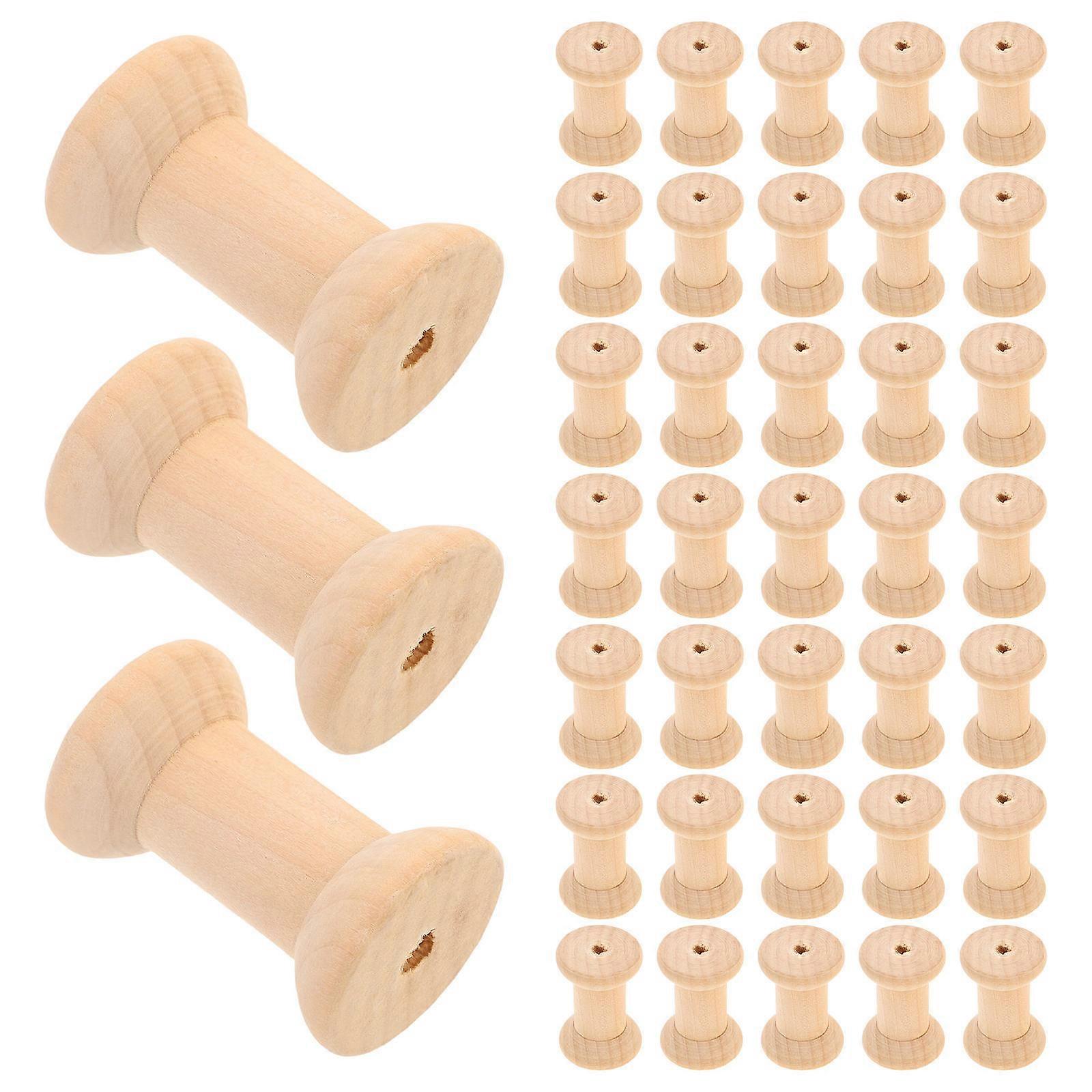 50pcs Unfinished Wooden Spools for Crafts, Empty Thread Bobbins for DIY Wood Projects, Wire Weaving and Embroidery with Hole