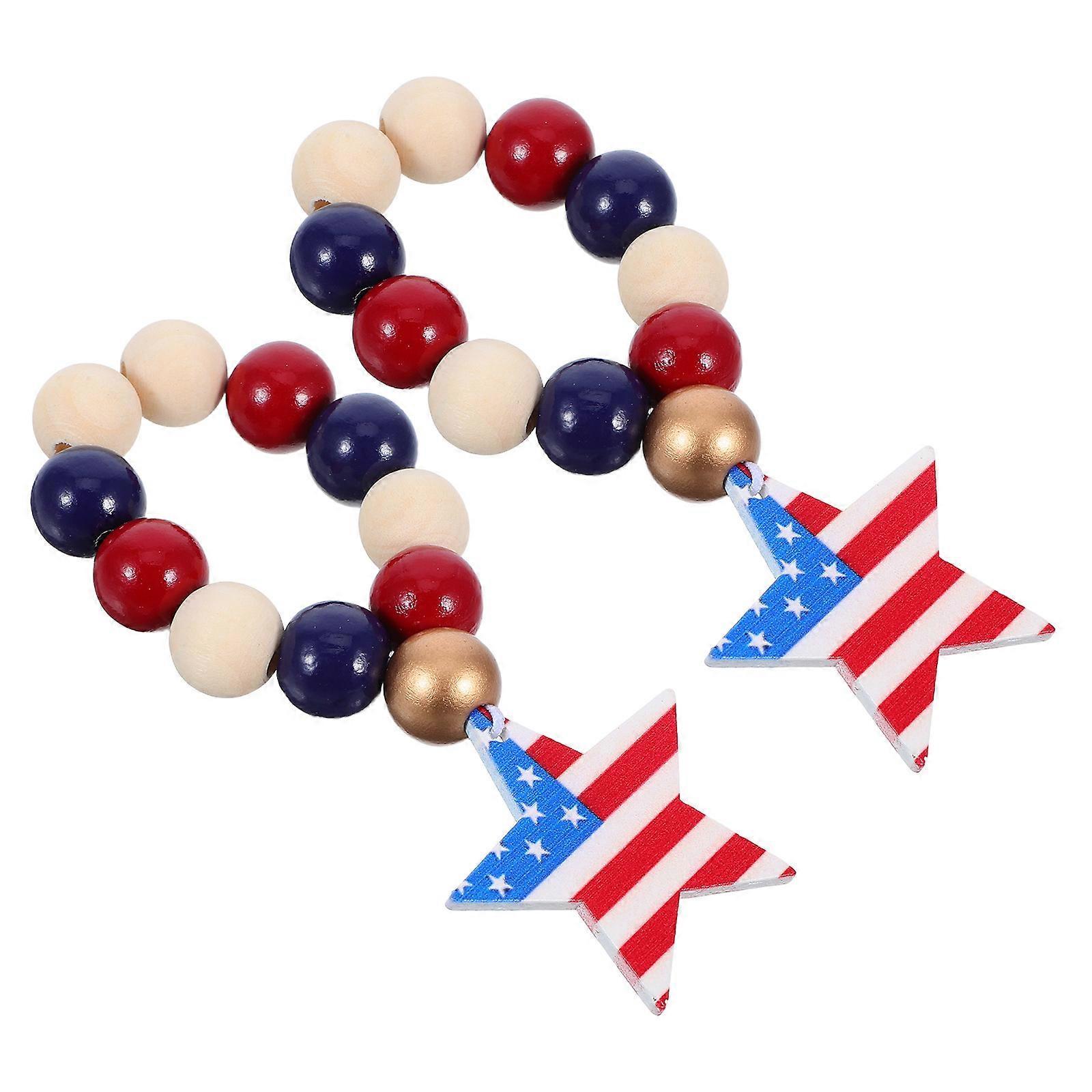 Patriotic Star Wood Bead Napkin Rings Rustic Farmhouse Style Serviette Holders Secure Fit for Independence Day July 4th Decoration