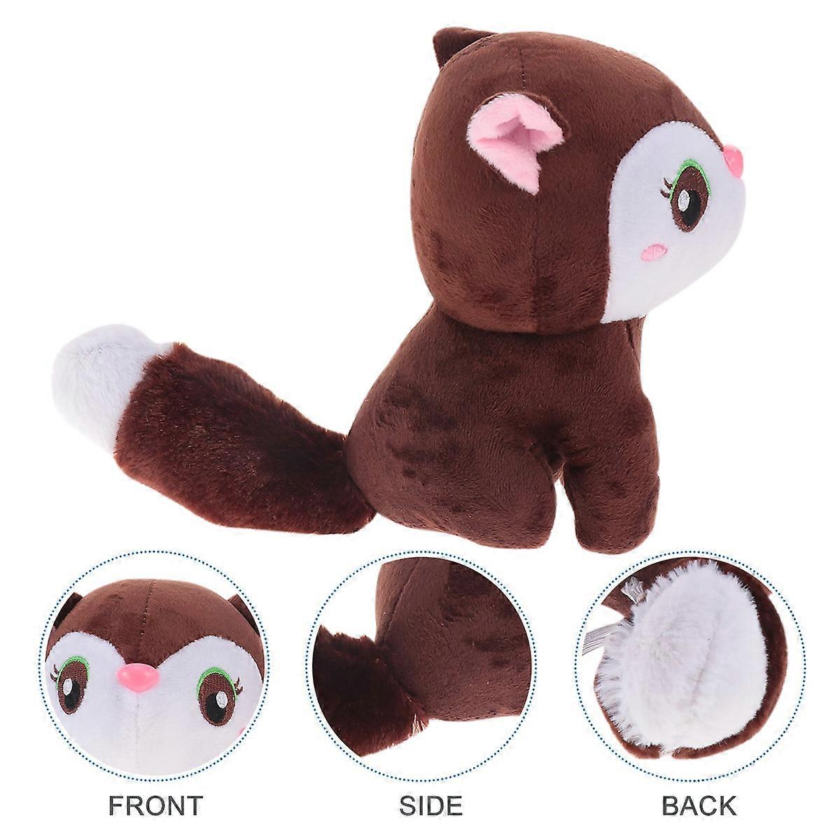Brown Plush Squirrel Pattern Curtain Tiebacks with Rubber Band and Pearl Buckle for Small Curtains 1 Pair