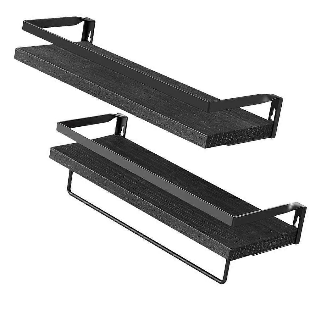 Black Wall Mount Storage Shelf with Iron Frame for Small Items Display 2 Piece Set